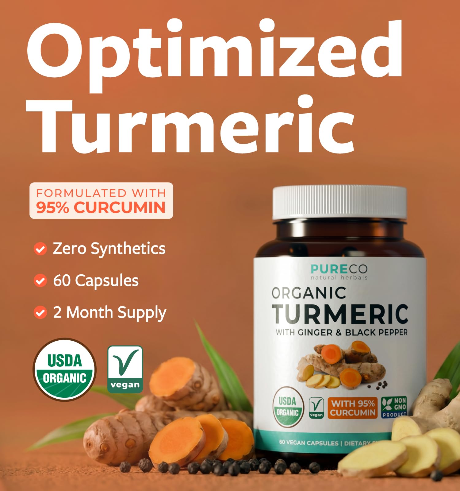 Pure CO polvo de cúrcuma en primer plano, beneficio de ingrediente natural
