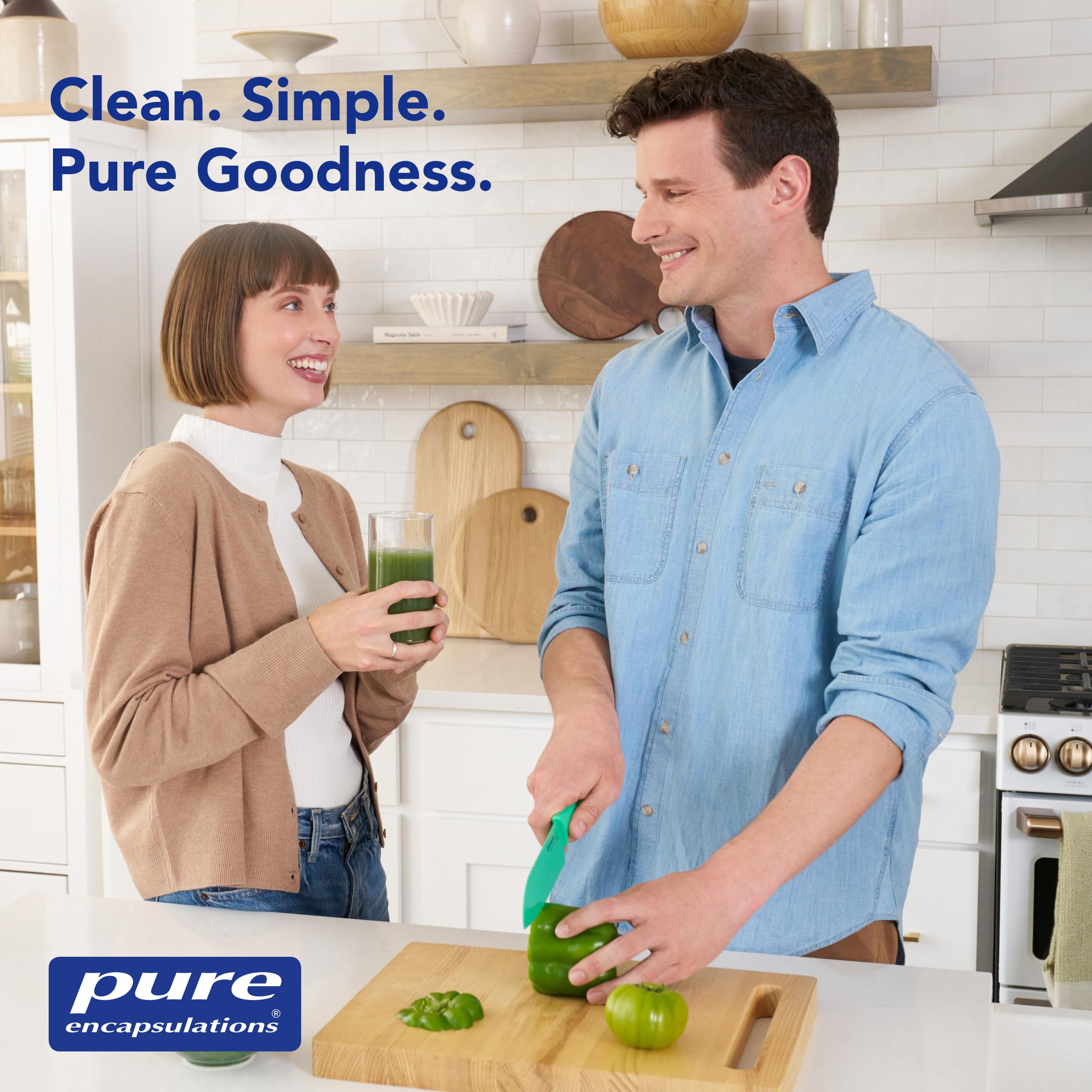Pure Encapsulations frasco abierto con cápsulas, fácil control de dosis