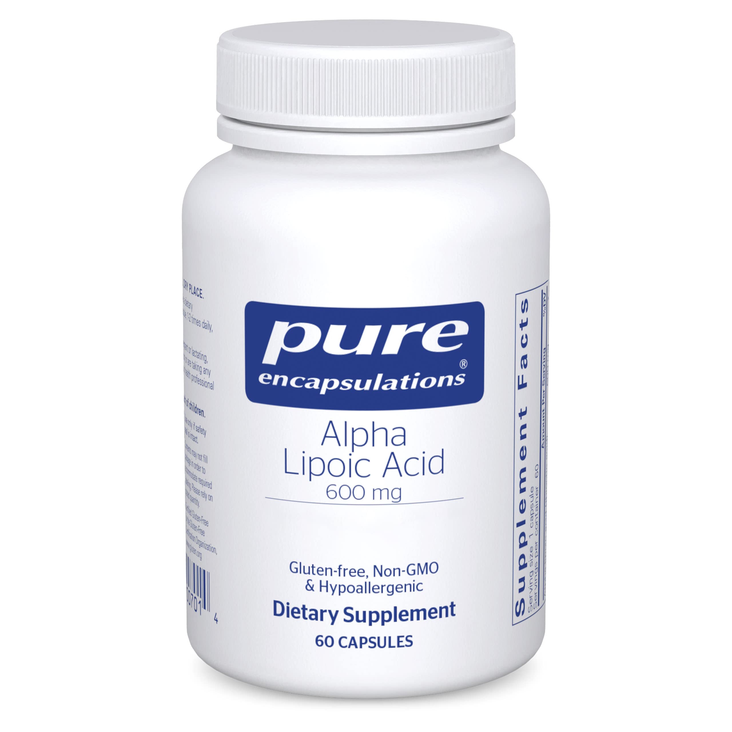 Pure Encapsulations envase frontal mostrando ALA 600 mg y claridad de ingredientes