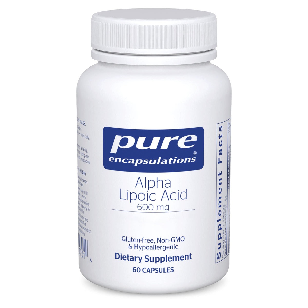 Pure Encapsulations envase frontal mostrando ALA 600 mg y claridad de ingredientes