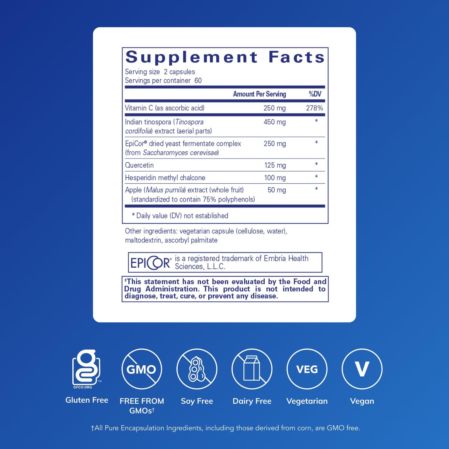 Pure Encapsulations etiqueta en primer plano con ingredientes claros