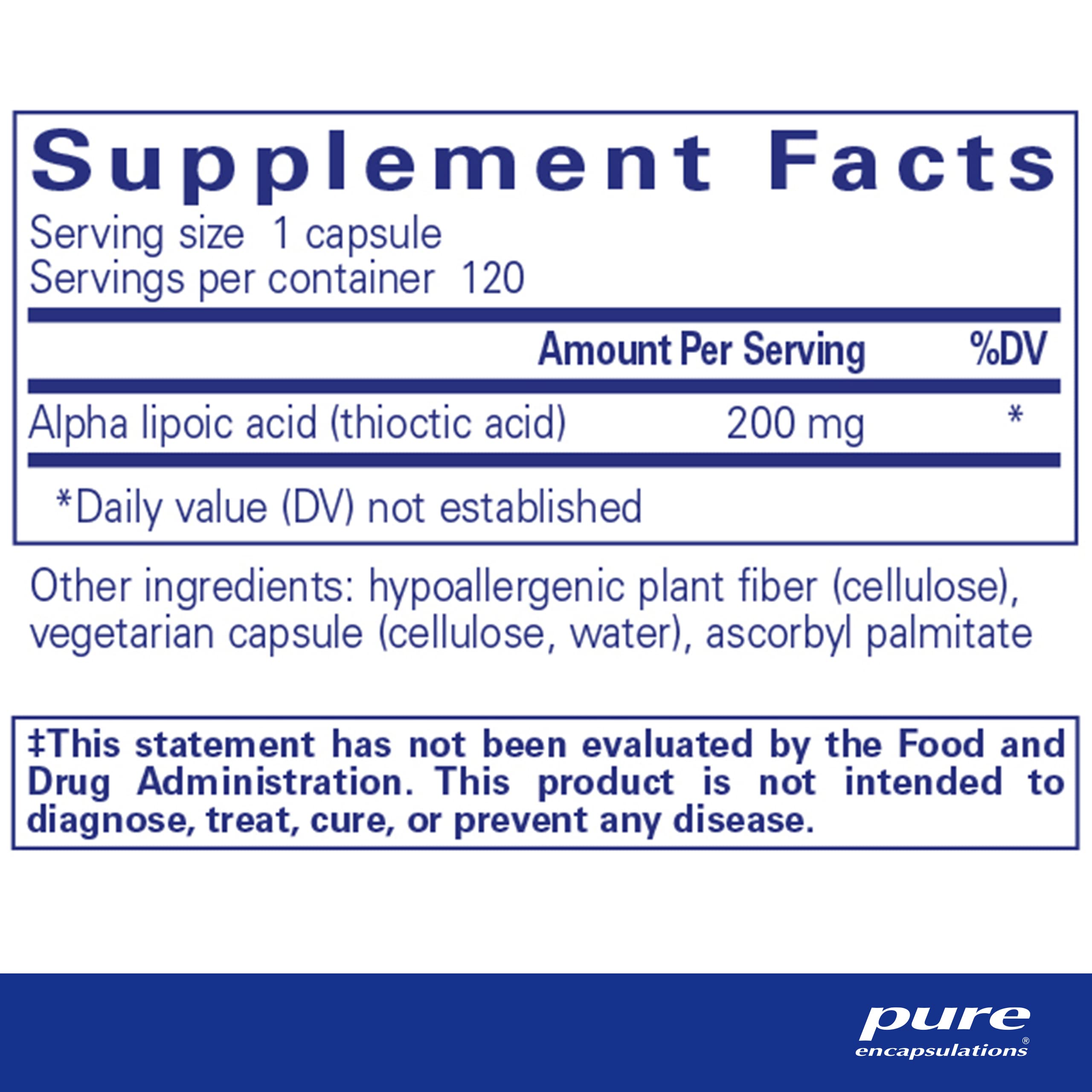 Pure Encapsulations cápsula en primer plano que destaca la pureza y dosificación