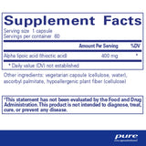 Pure Encapsulations cápsulas dispuestas que ilustran dosis de 400 mg y facilidad de consumo