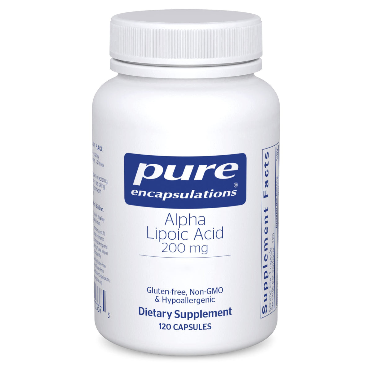 Pure Encapsulations vista frontal del empaque mostrando 120 cápsulas y beneficios