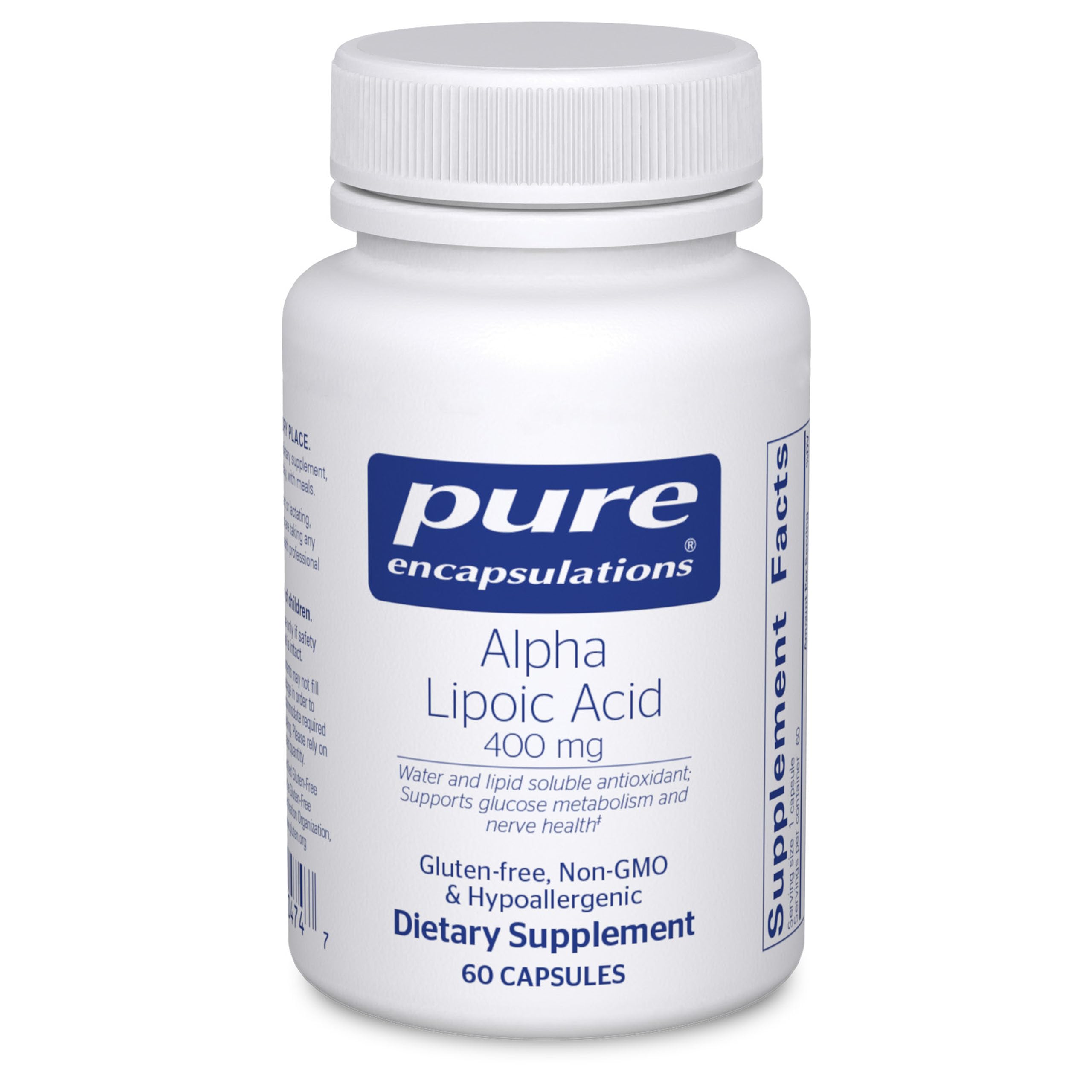 Pure Encapsulations envase frontal mostrando 60 cápsulas y confianza en pureza