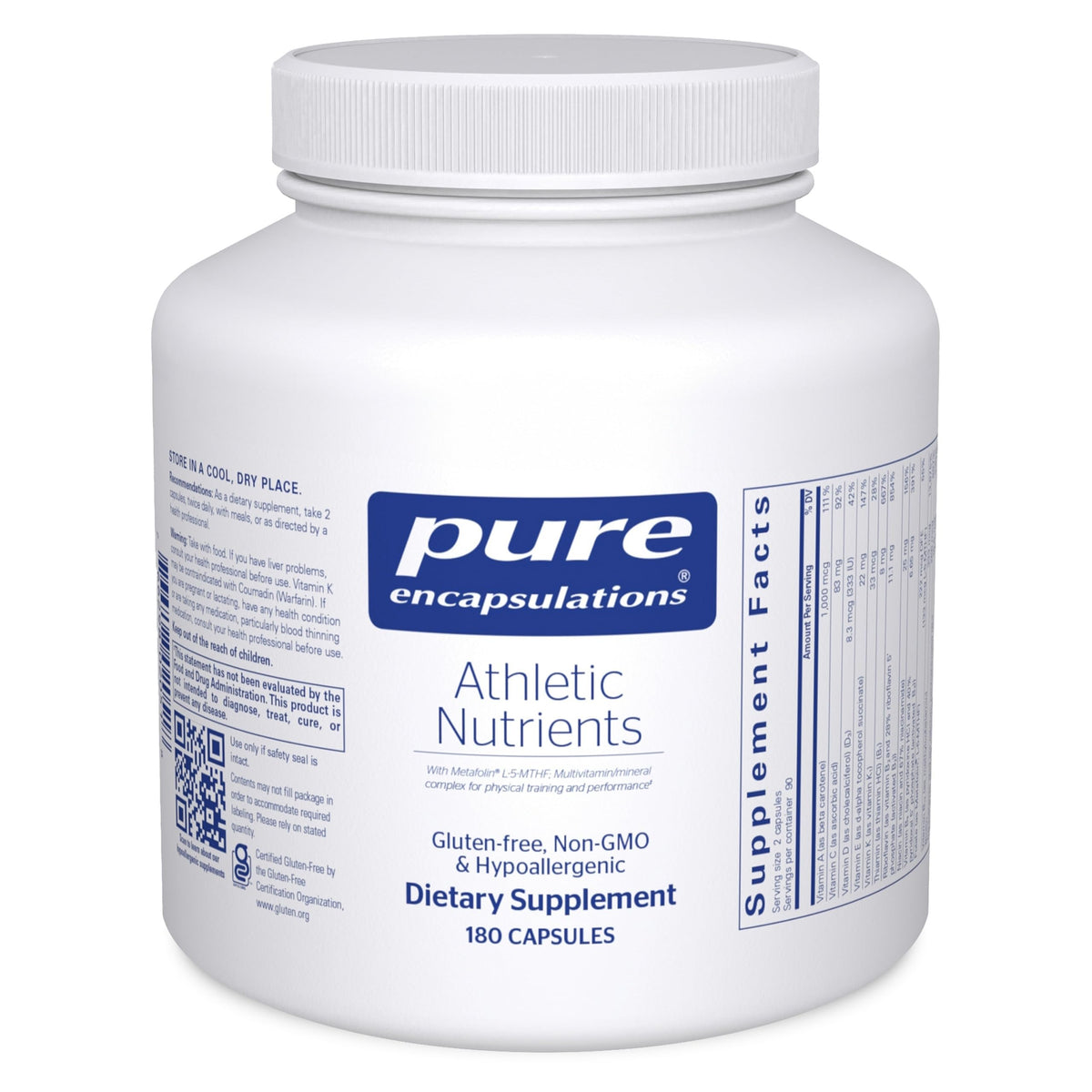 Pure Encapsulations frasco frontal mostrando etiqueta clara y beneficios