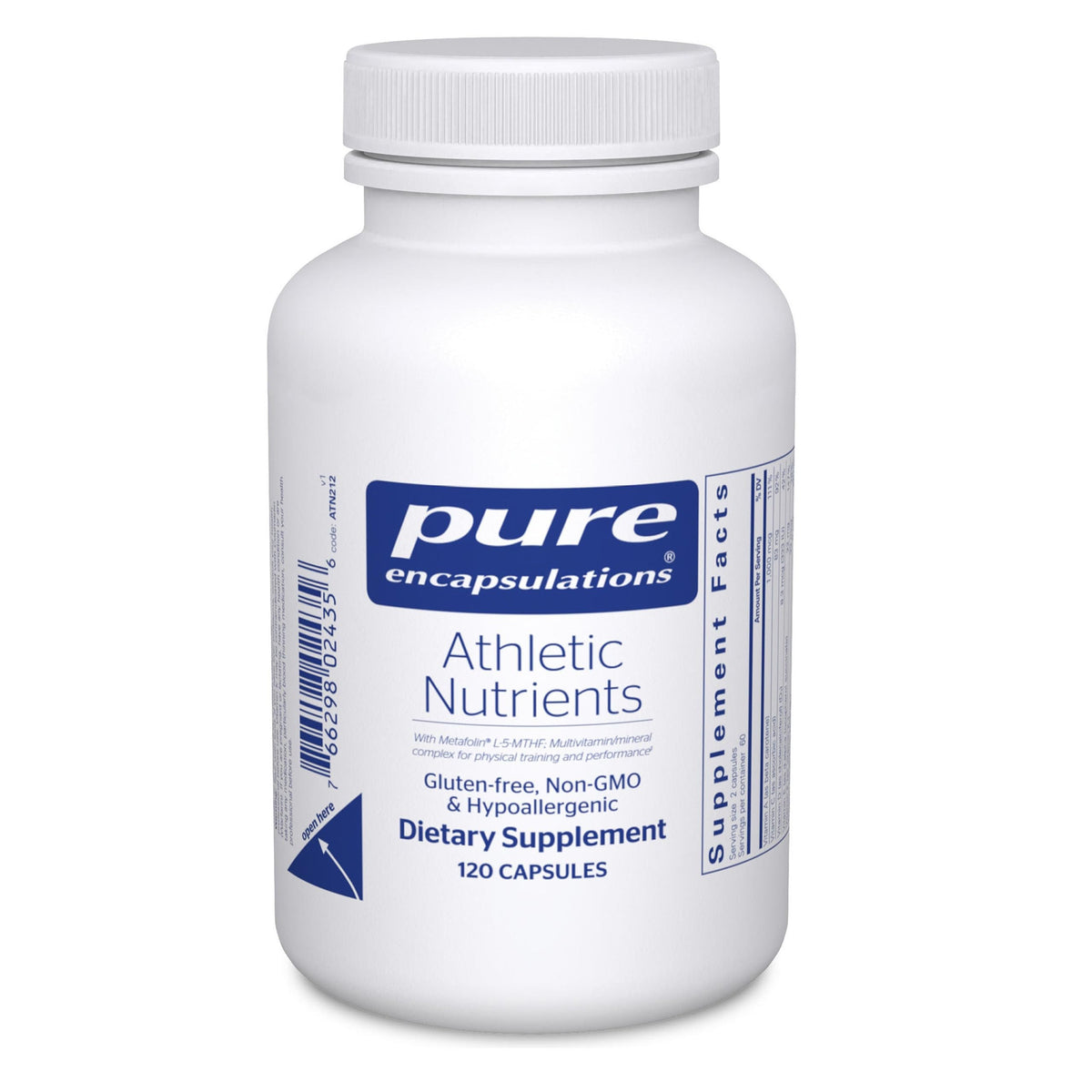 Pure Encapsulations envase frontal mostrando 120 cápsulas y texto claro de rendimiento