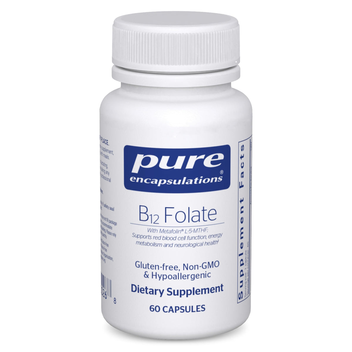 Pure Encapsulations envase frontal mostrando cápsulas y beneficios