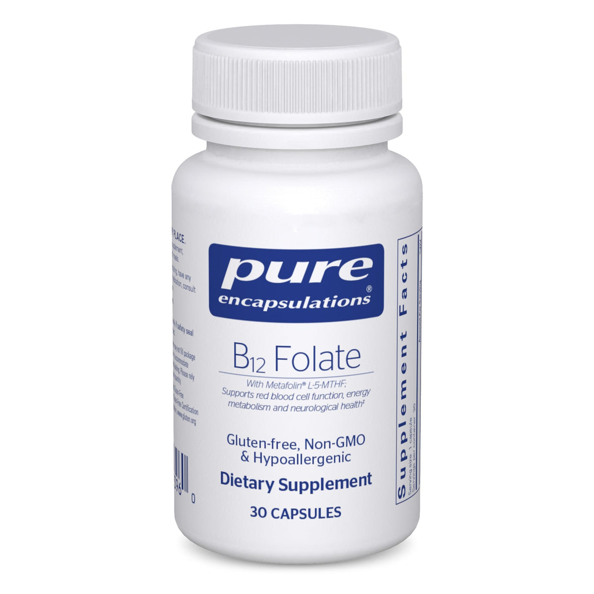 Pure Encapsulations envase frontal mostrando 30 cápsulas y pureza del producto