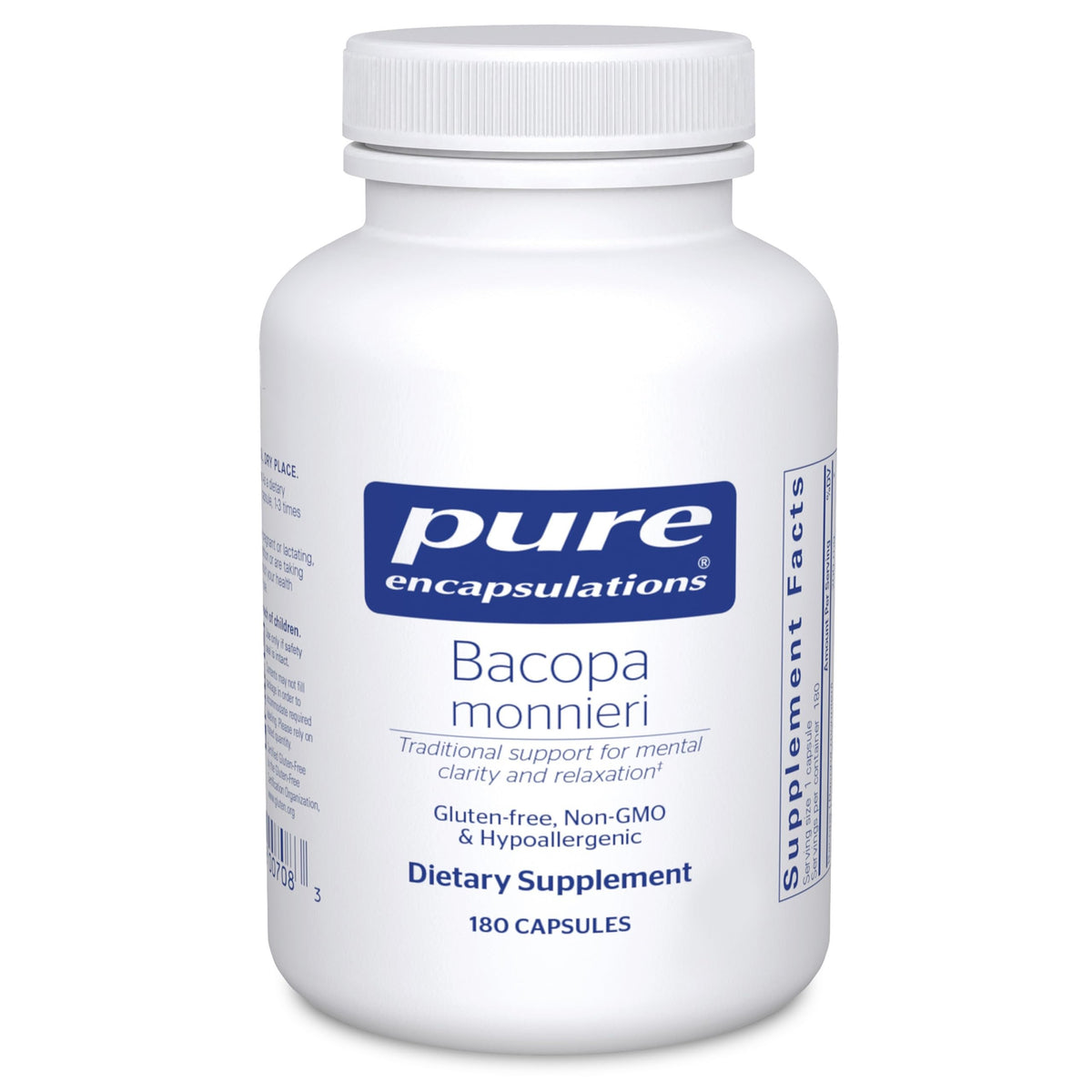 Pure Encapsulations envase frontal mostrando 180 cápsulas y beneficio de soporte cognitivo