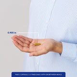 Pure Encapsulations producto en mano demostrando tamaño real y portabilidad