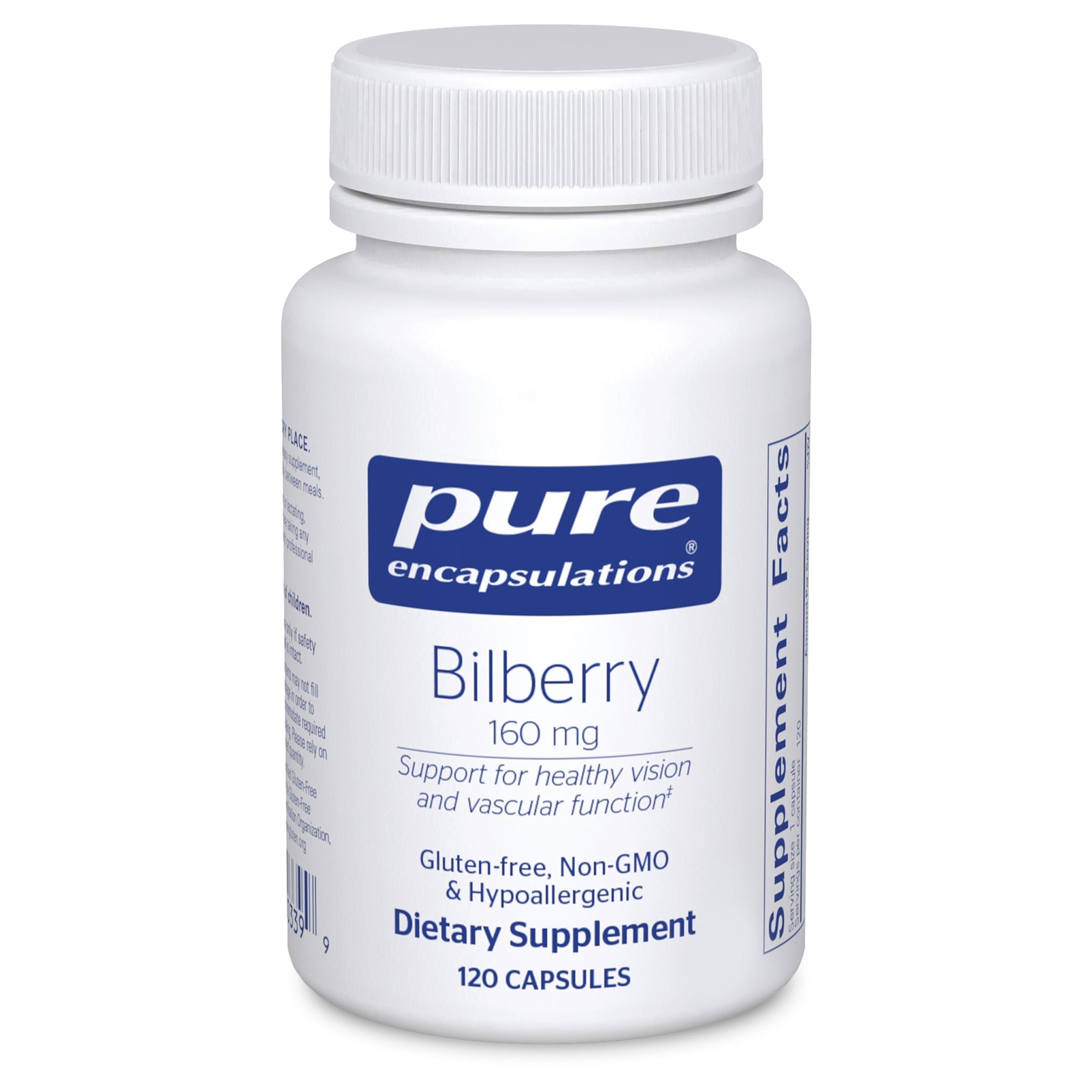 Pure Encapsulations botella frontal con bilberry para apoyo visual y vascular
