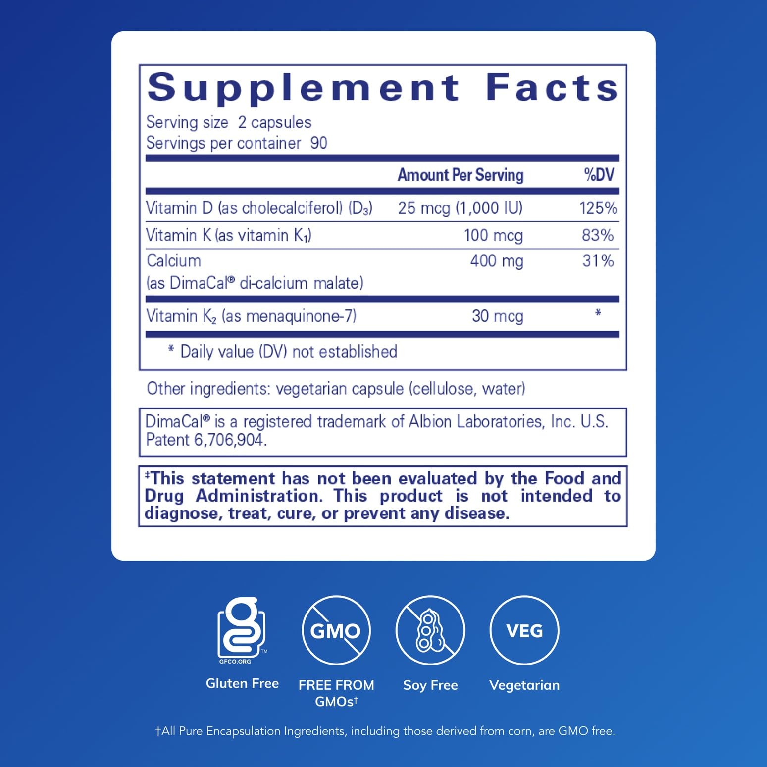 Pure Encapsulations caja y botella alineadas, beneficio de calidad