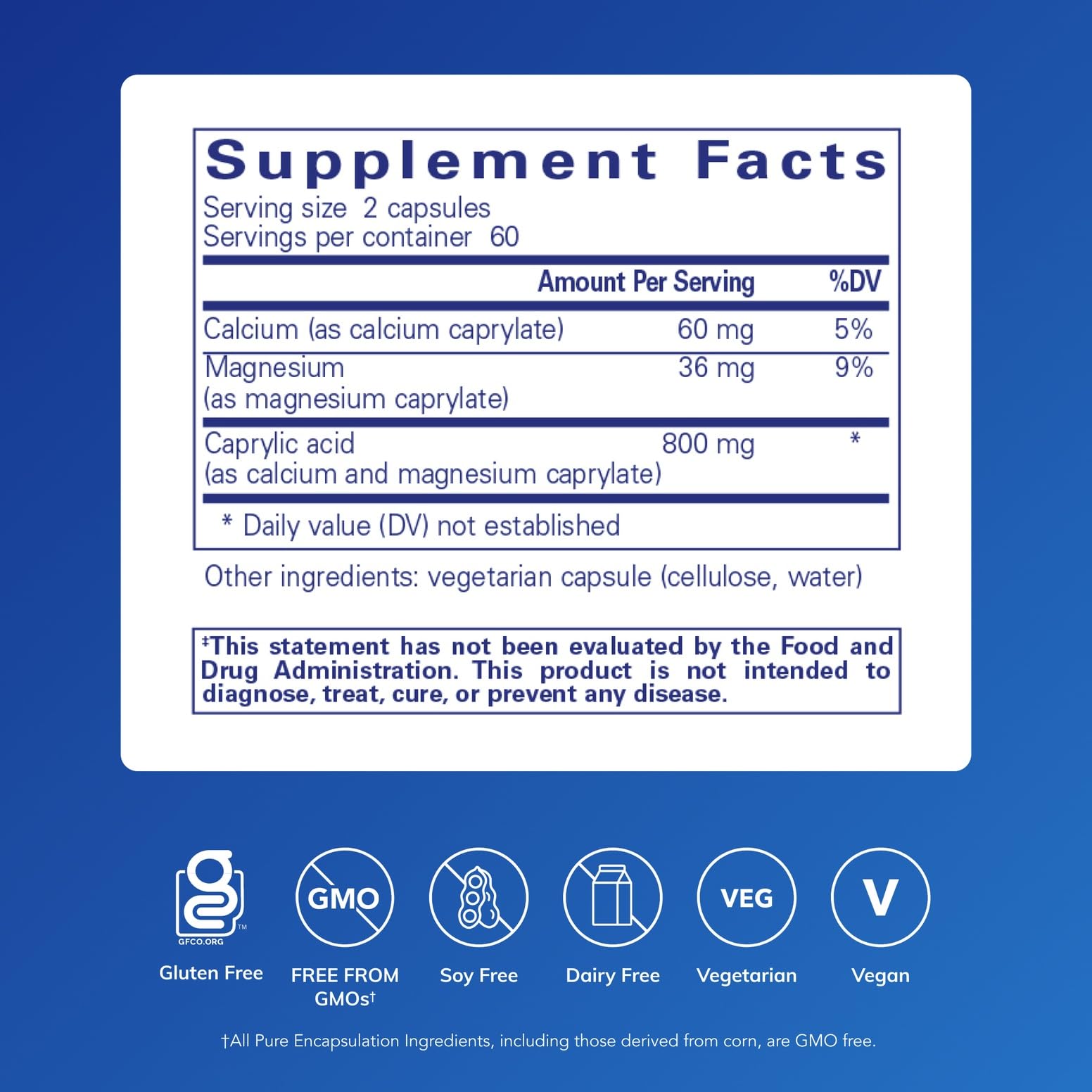 Pure Encapsulations acercamiento a una cápsula para ver su tamaño y fácil ingestión