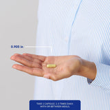 Pure Encapsulations cápsula en mano para comparar tamaño y dosificación