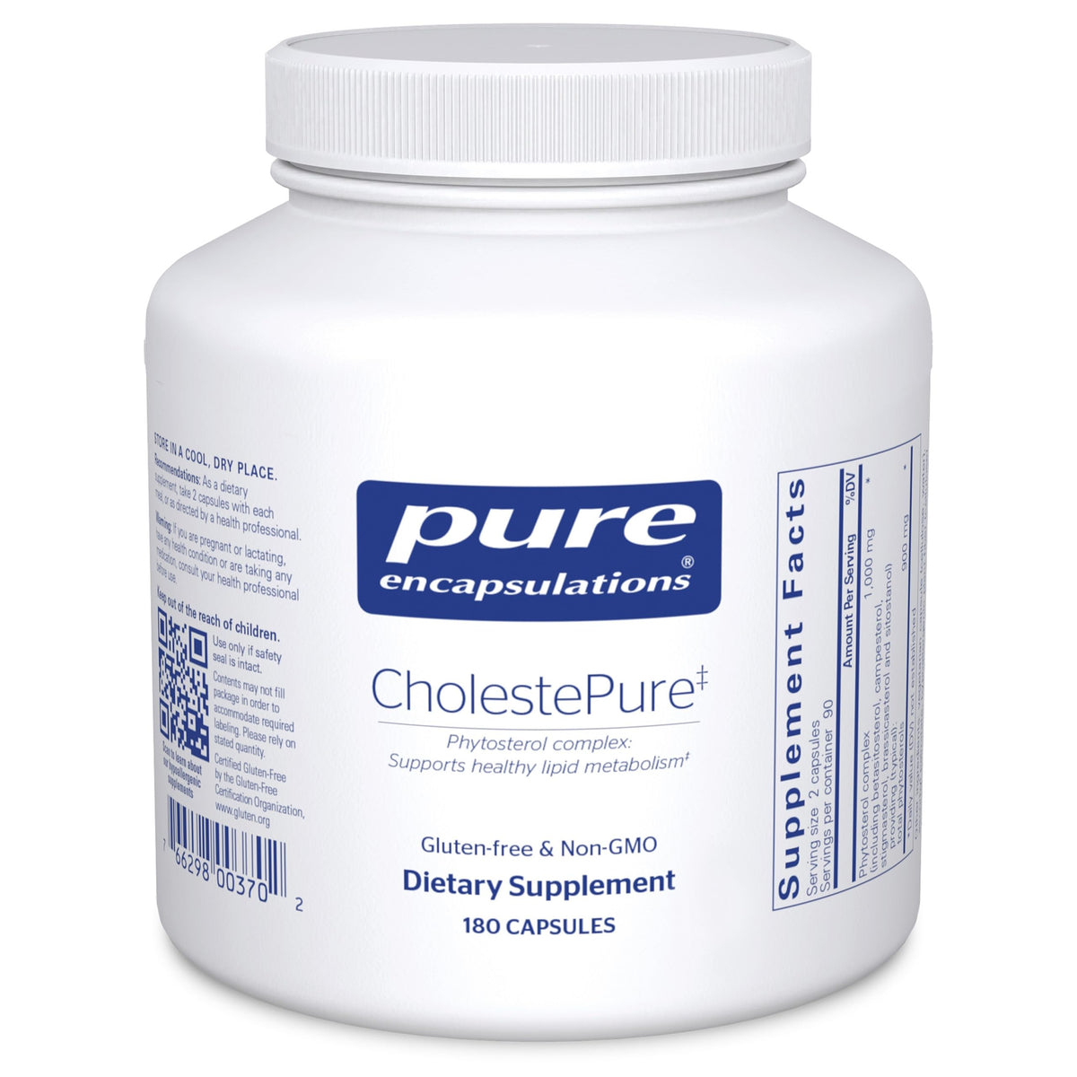 Pure Encapsulations CholestePure frontal mostrando envase y beneficios de pureza