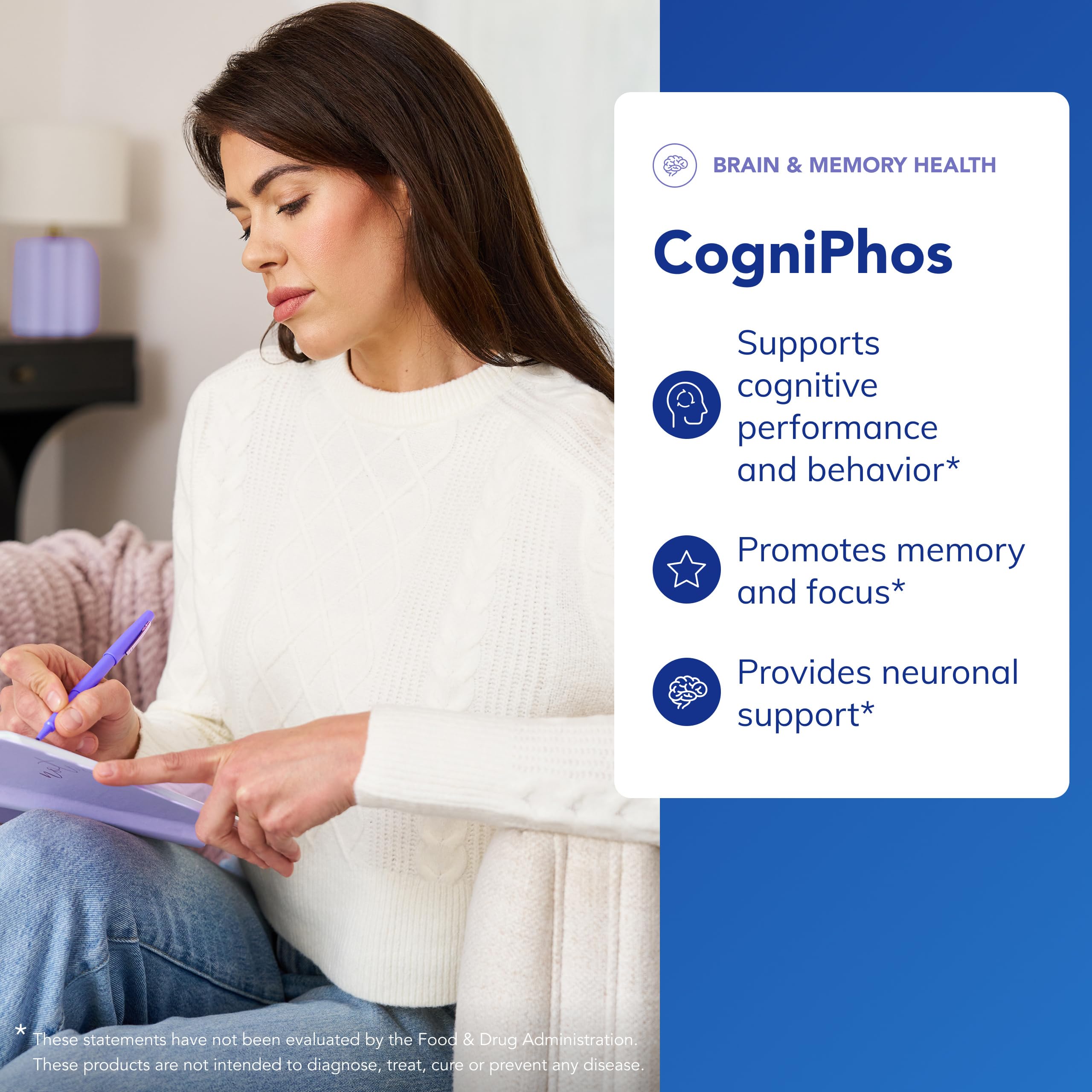 Pure Encapsulations CogniPhos etiqueta trasera con información de ingredientes y pureza