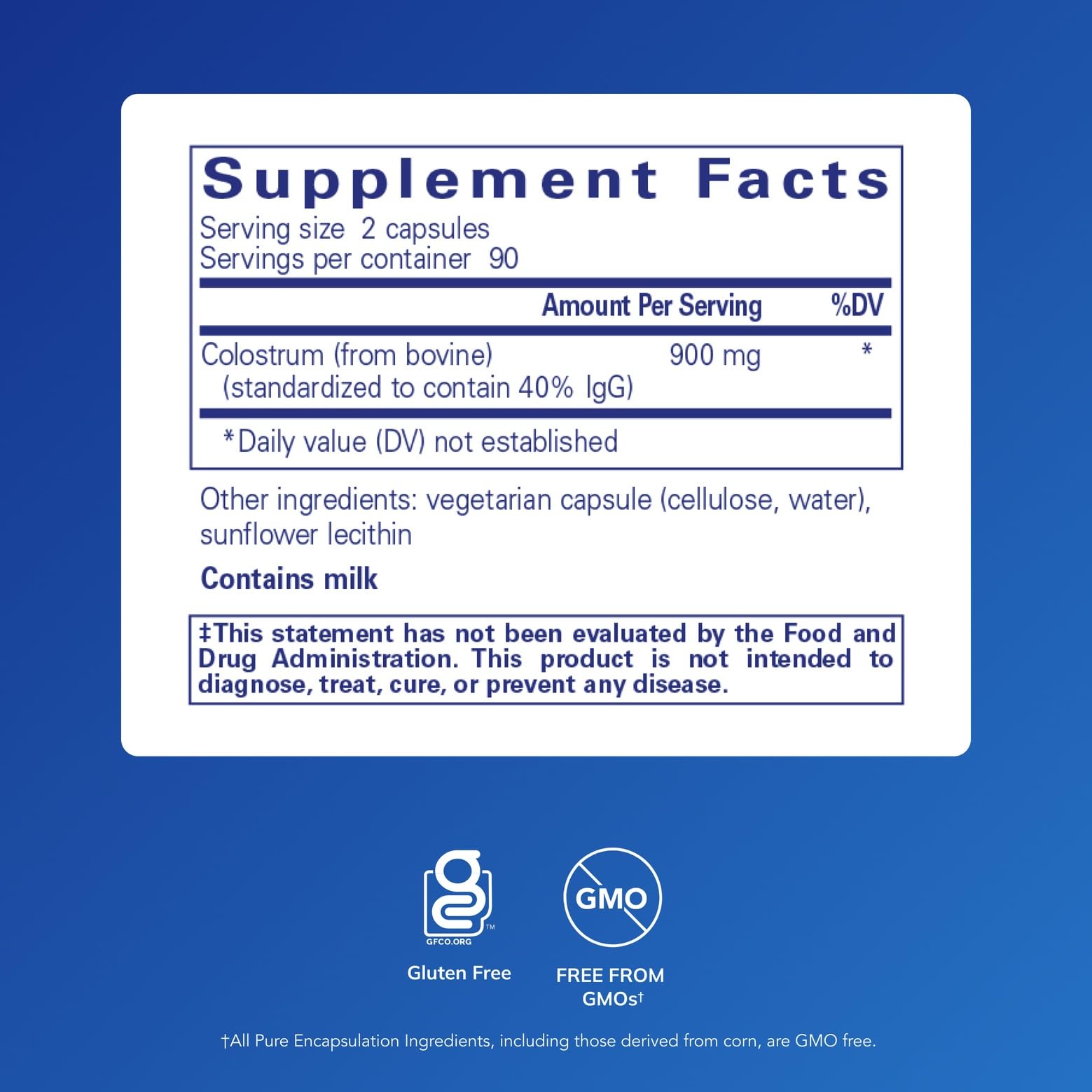 Pure Encapsulations etiqueta lateral con información de 40% IgG y trazabilidad