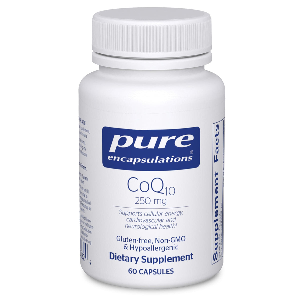 Pure Encapsulations envase frontal mostrando dosis y beneficio de energía celular