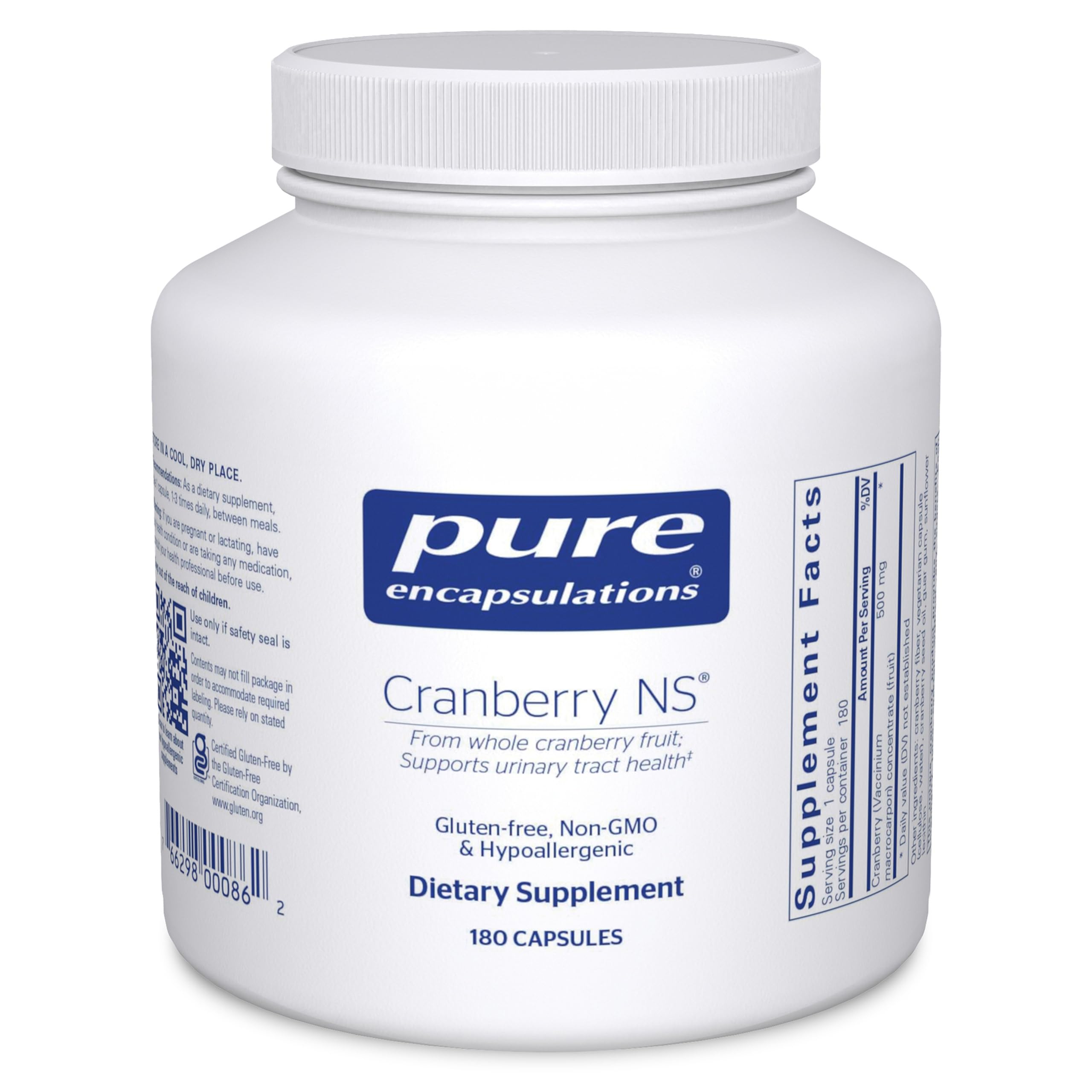 Pure Encapsulations frasco frontal mostrando etiqueta y beneficio de apoyo urinario