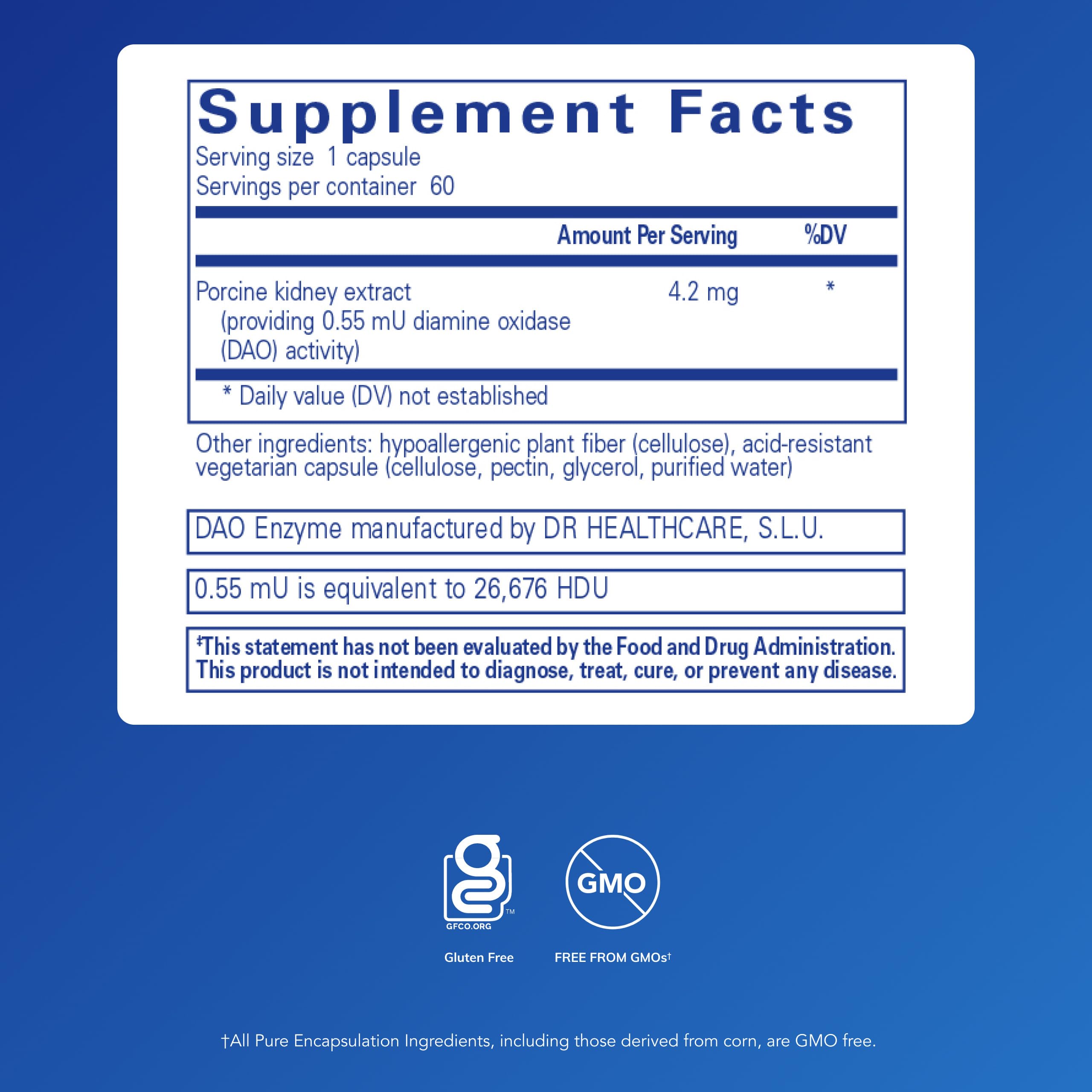 Pure Encapsulations DAO Enzyme detalle de cápsulas para mostrar textura y tamaño