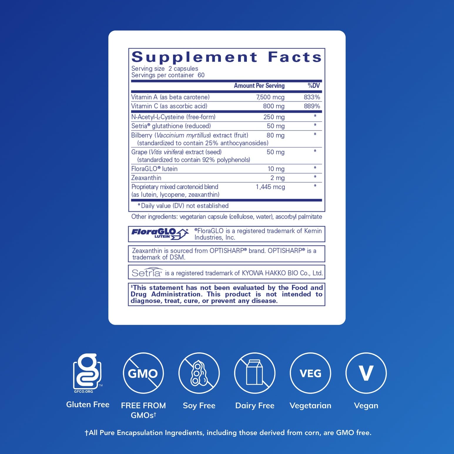 Pure Encapsulations detalle de etiqueta mostrando ingredientes clave y confianza