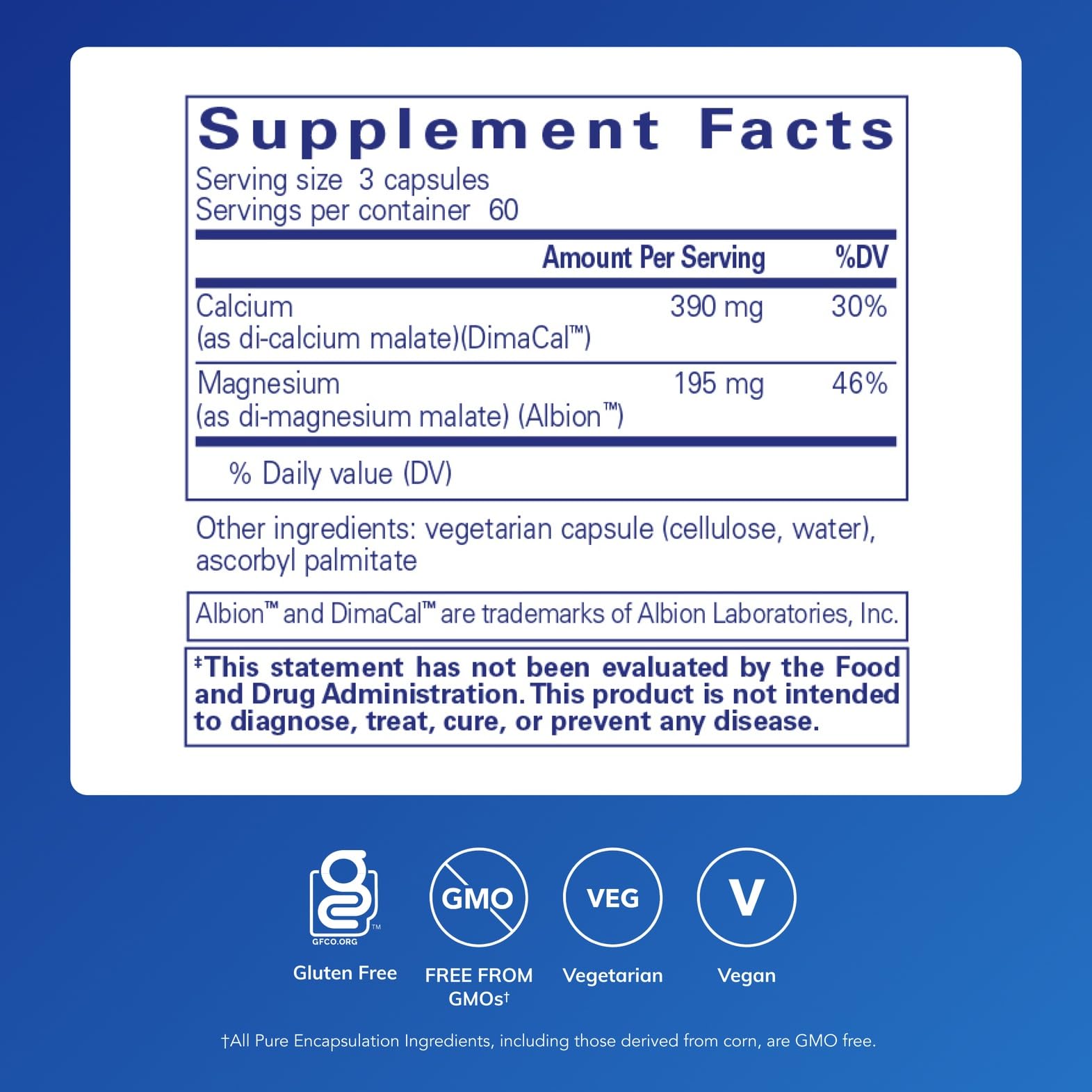 Pure Encapsulations etiqueta en close-up con información de ingredientes