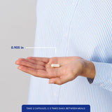Pure Encapsulations cápsulas en mano para comparar tamaño y escala