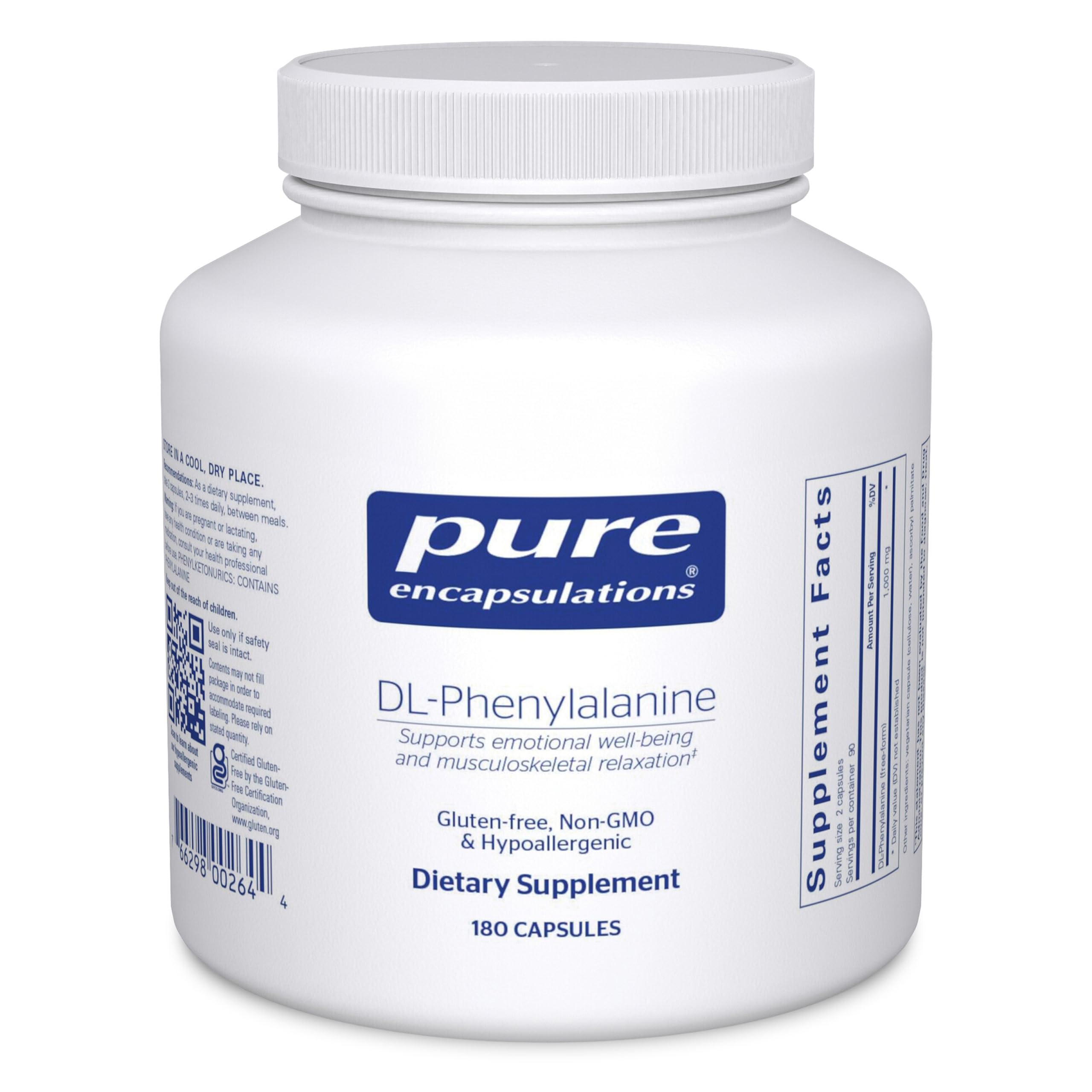 Pure Encapsulations envase frontal mostrando 180 cápsulas y beneficios