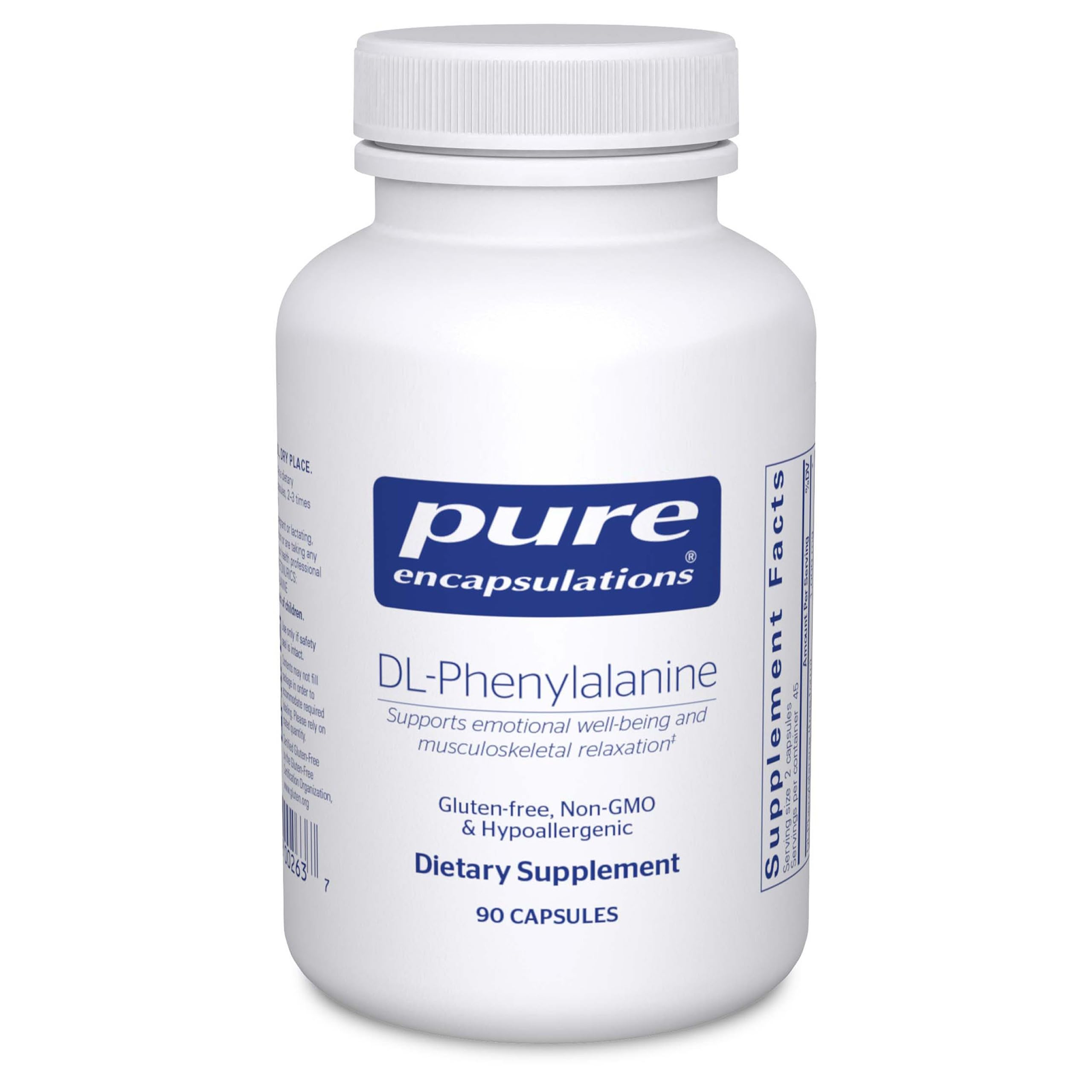 Pure Encapsulations frasco frontal mostrando 90 cápsulas, calidad y pureza
