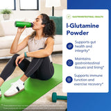 Vaso con L-glutamina Pure Encapsulations mezclada, fácil de tomar tras ejercicio