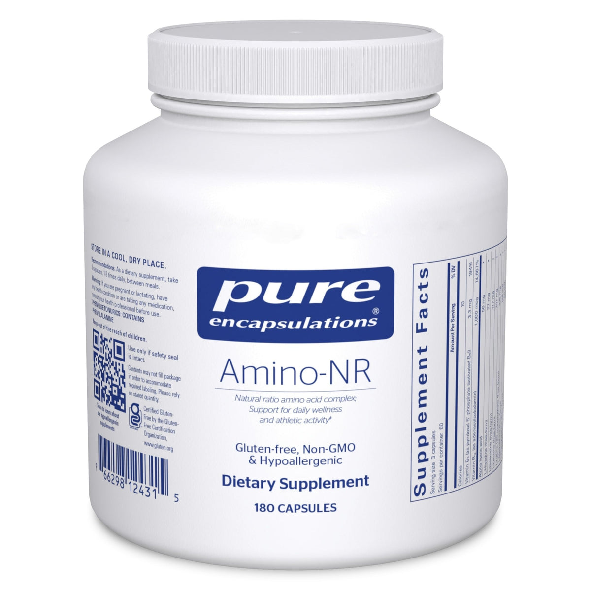 Pure Encapsulations envase frontal de Amino-NR, presentación clara y confianza