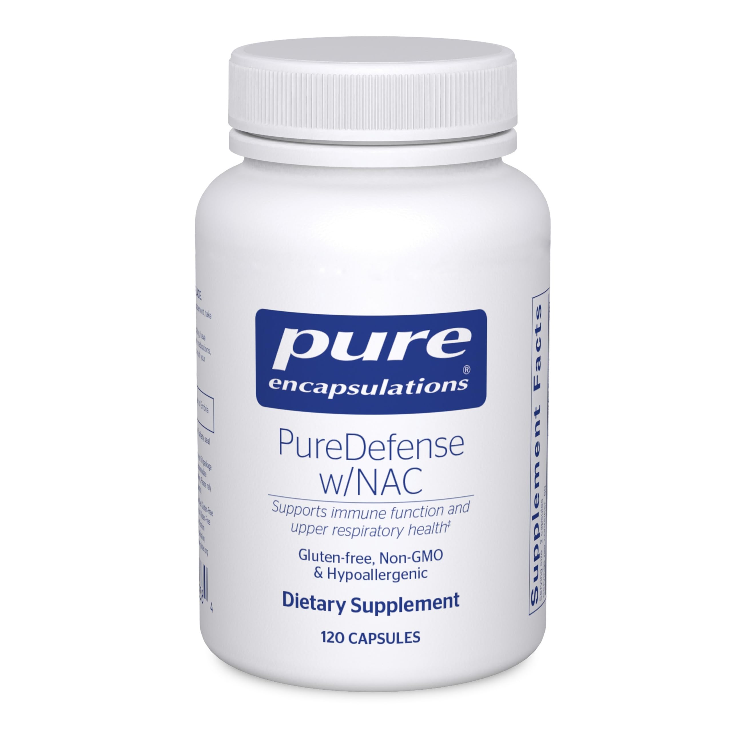 Pure Encapsulations envase frontal PureDefense mostrando etiqueta y beneficios