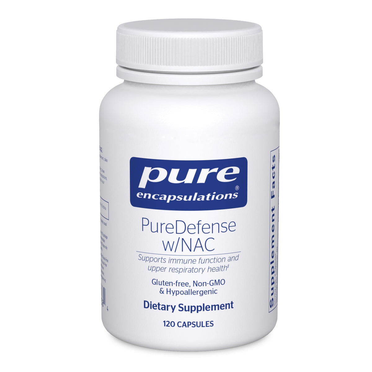 Pure Encapsulations envase frontal PureDefense mostrando etiqueta y beneficios