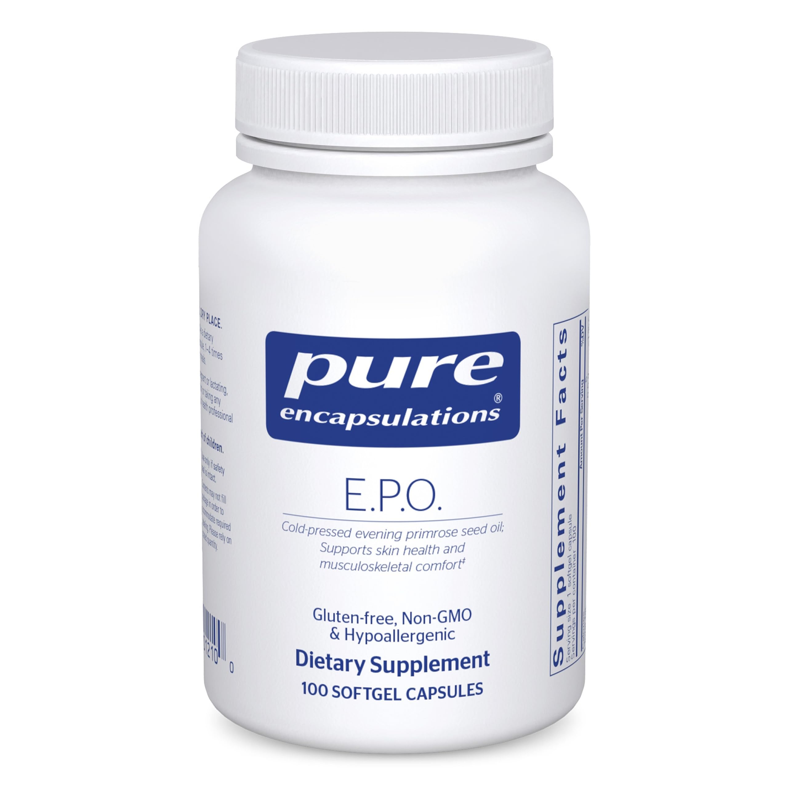Pure Encapsulations envase frontal que muestra 100 cápsulas y beneficio de pureza
