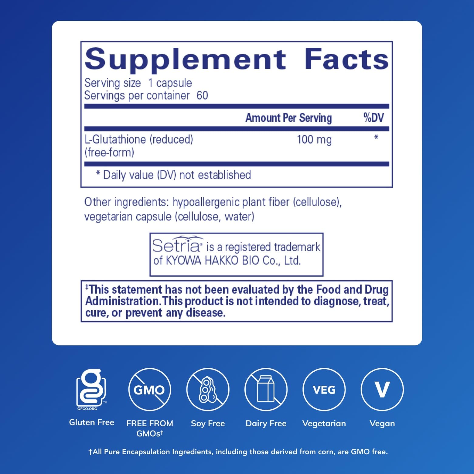 Pure Encapsulations etiqueta en detalle con lista de ingredientes y transparencia