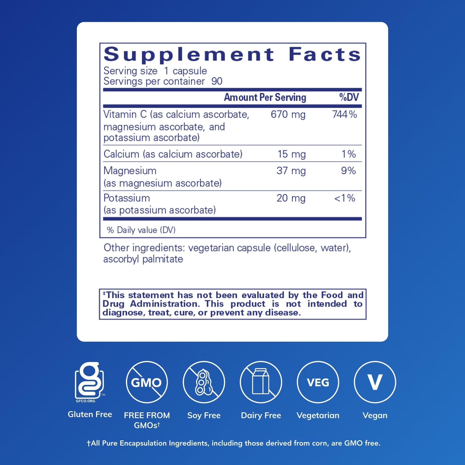 Pure Encapsulations etiqueta trasera con instrucciones y información nutricional