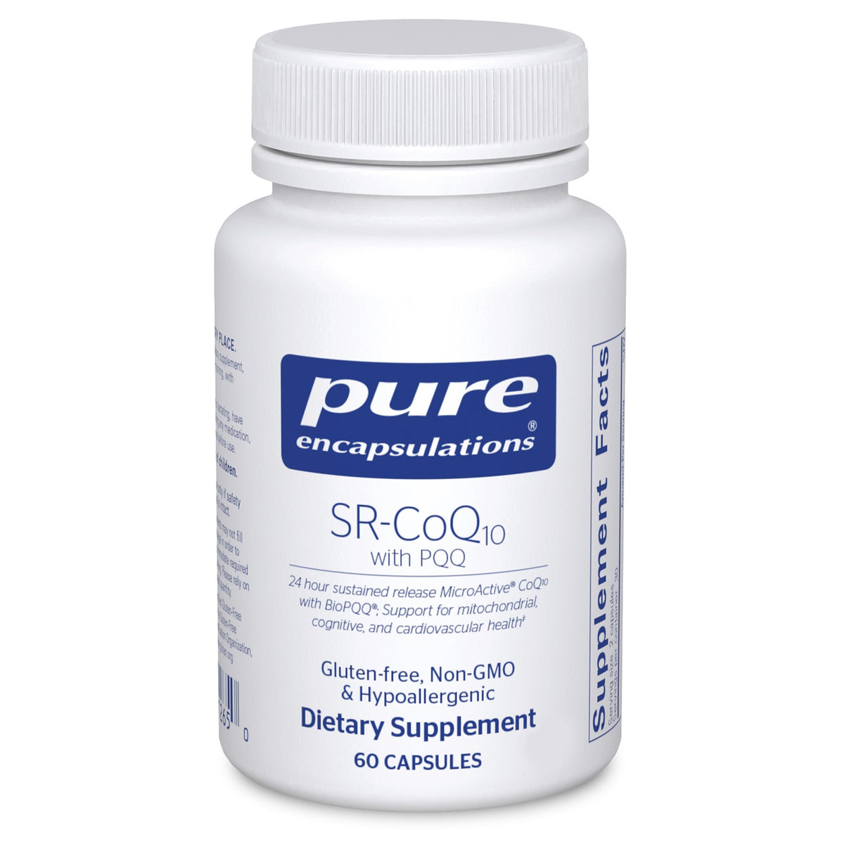 Pure Encapsulations frasco delantero mostrando etiqueta y beneficio de pureza