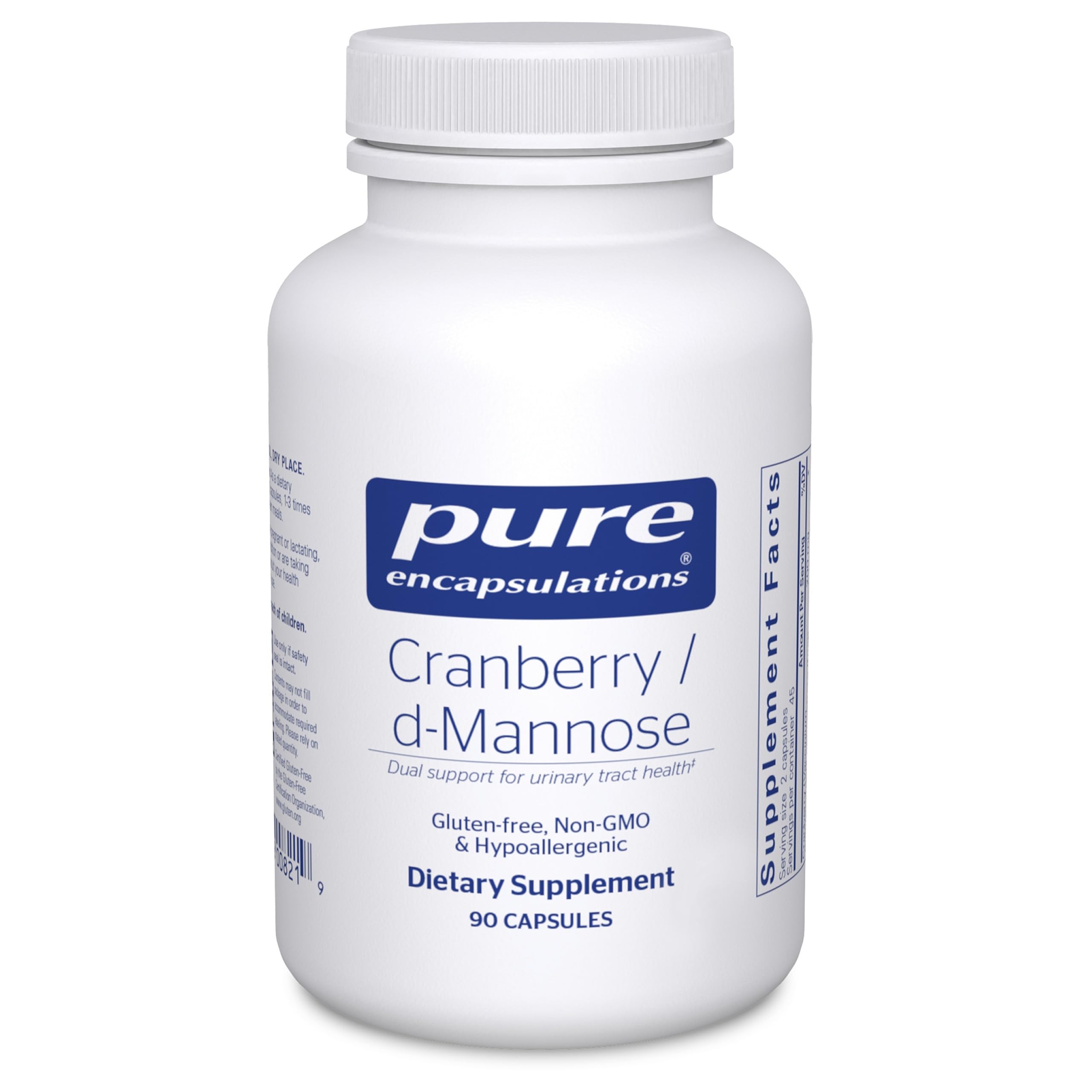 Pure Encapsulations frasco frontal mostrando la etiqueta y beneficio para salud urinaria