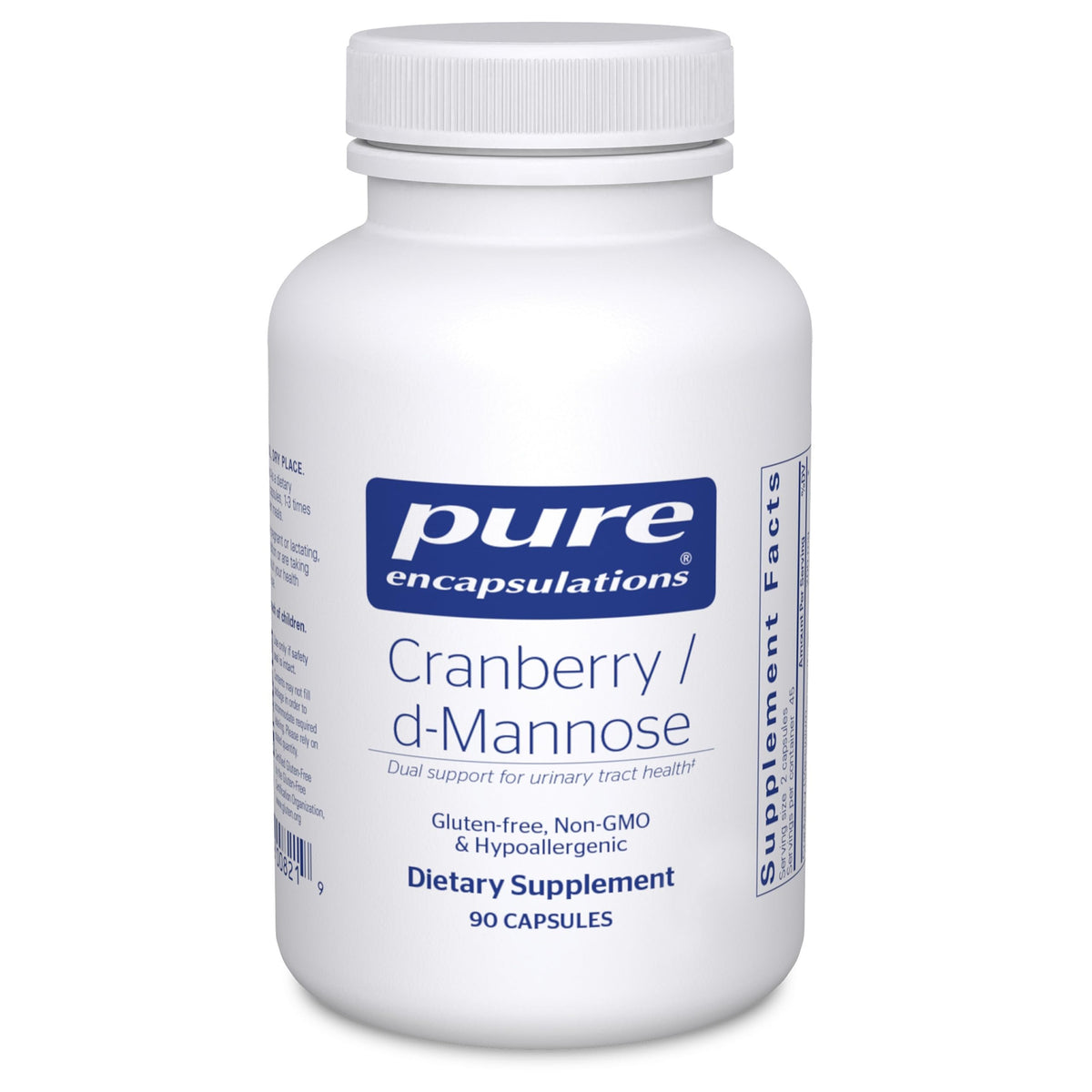 Pure Encapsulations frasco frontal mostrando la etiqueta y beneficio para salud urinaria
