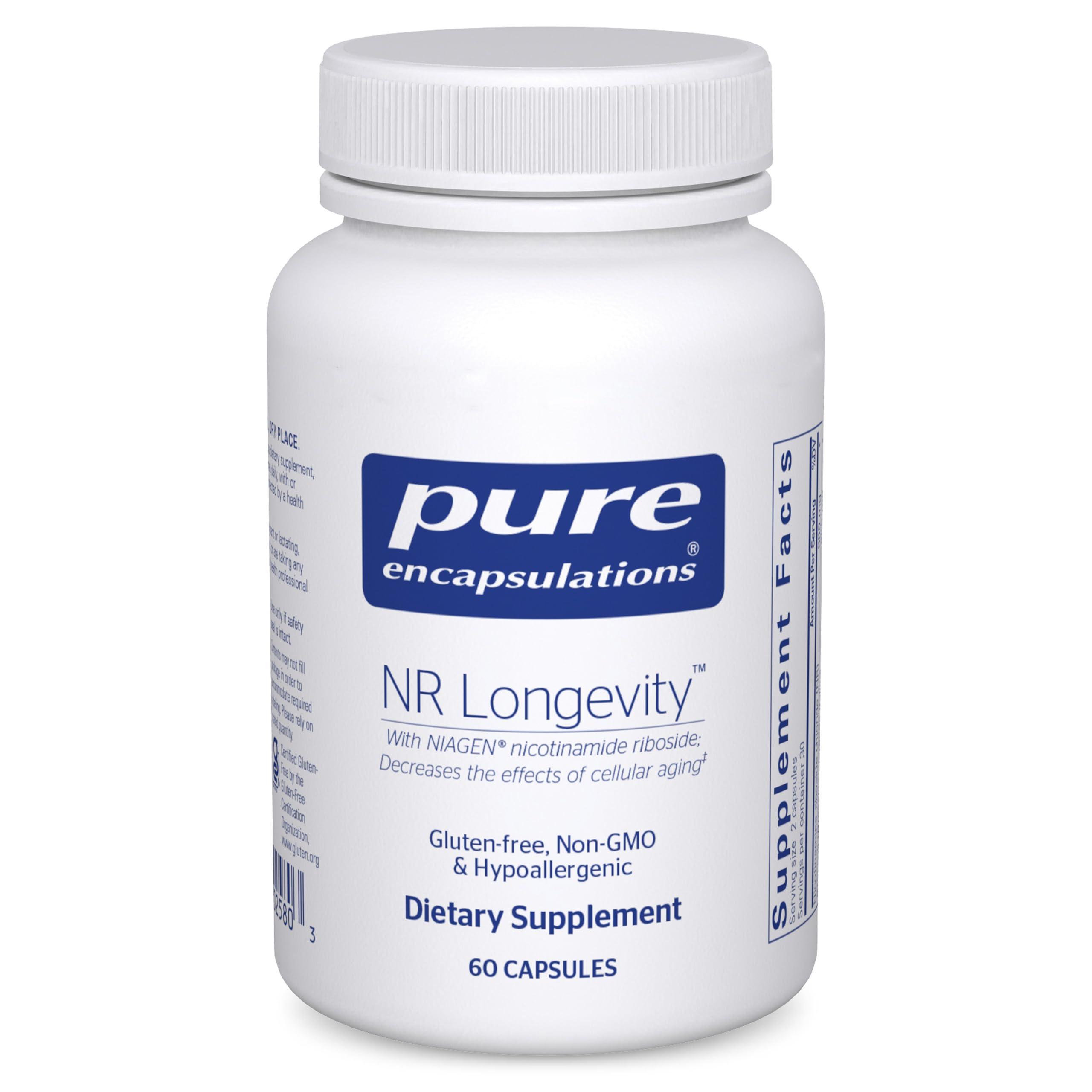 Pure Encapsulations frasco delante mostrando la etiqueta y beneficios