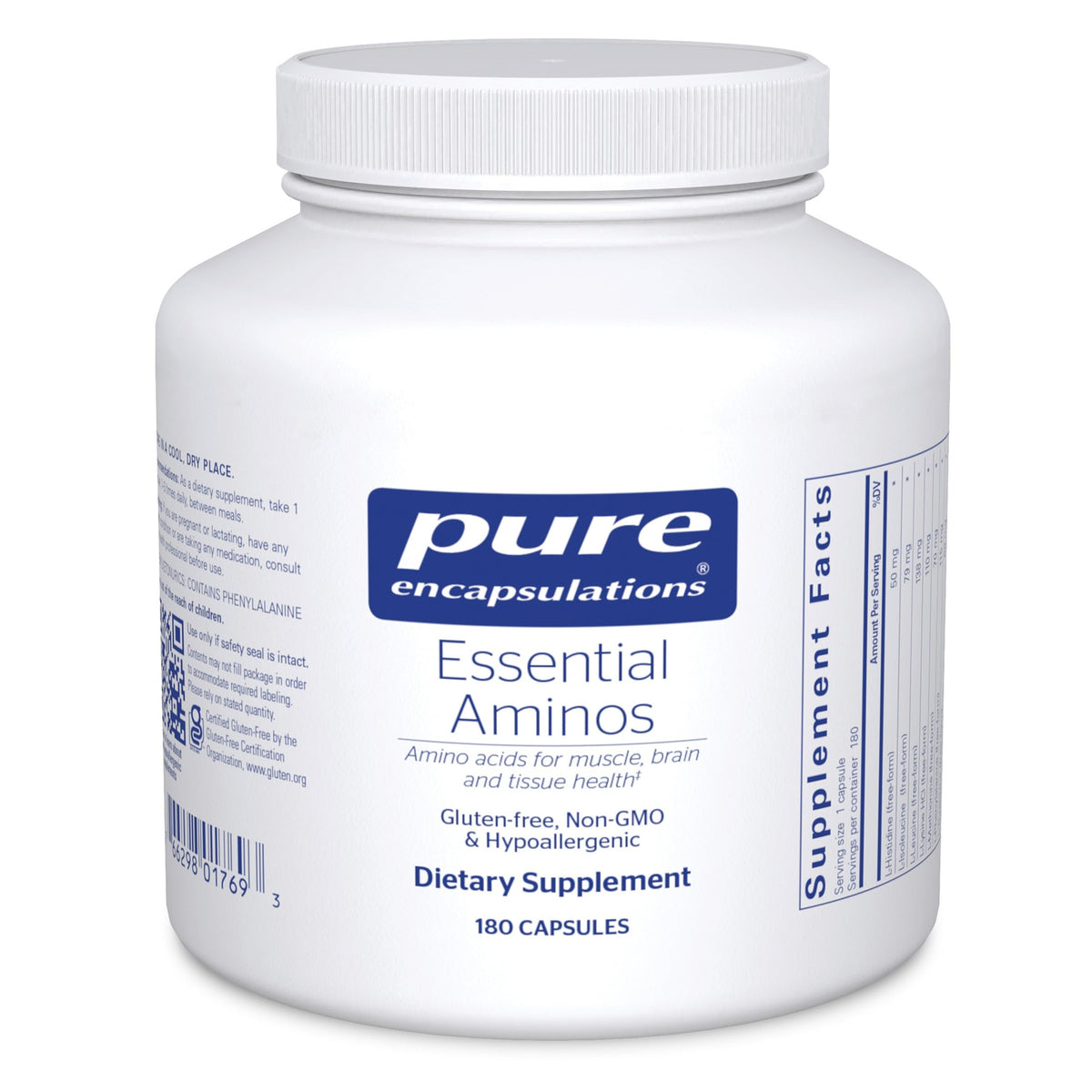 Pure Encapsulations frasco delantero mostrando la etiqueta y beneficio de pureza