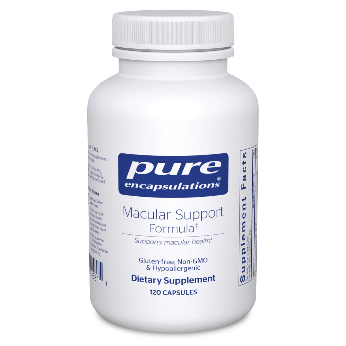 Pure Encapsulations frasco frente con etiqueta clara y beneficio de pureza