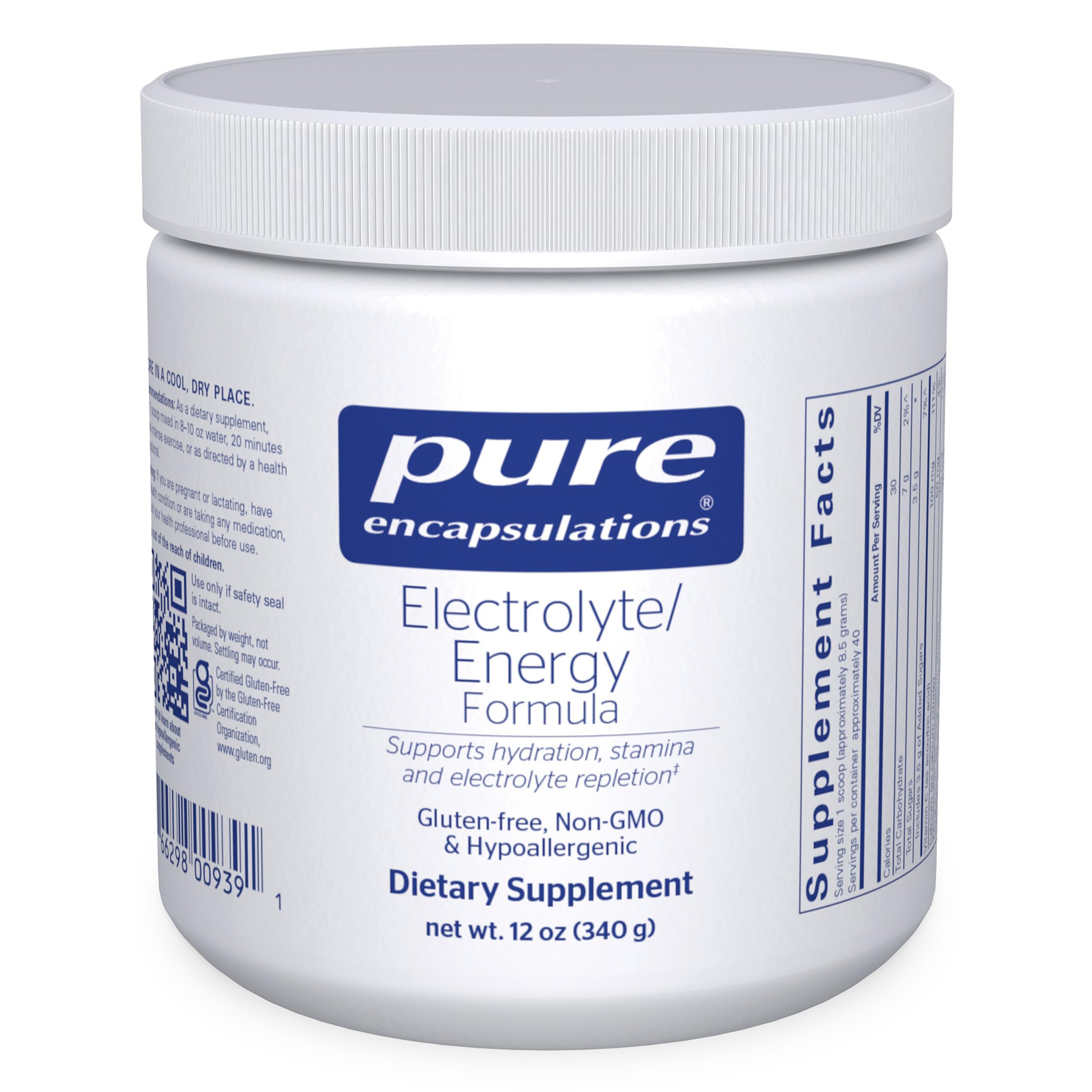 Pure Encapsulations frasco frontal del suplemento para reponer electrolitos, confianza en calidad