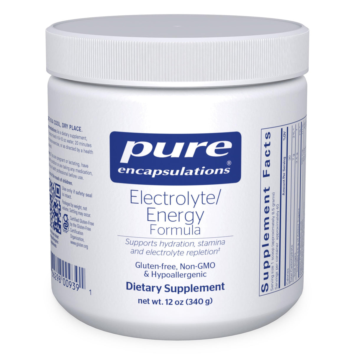 Pure Encapsulations frasco frontal del suplemento para reponer electrolitos, confianza en calidad