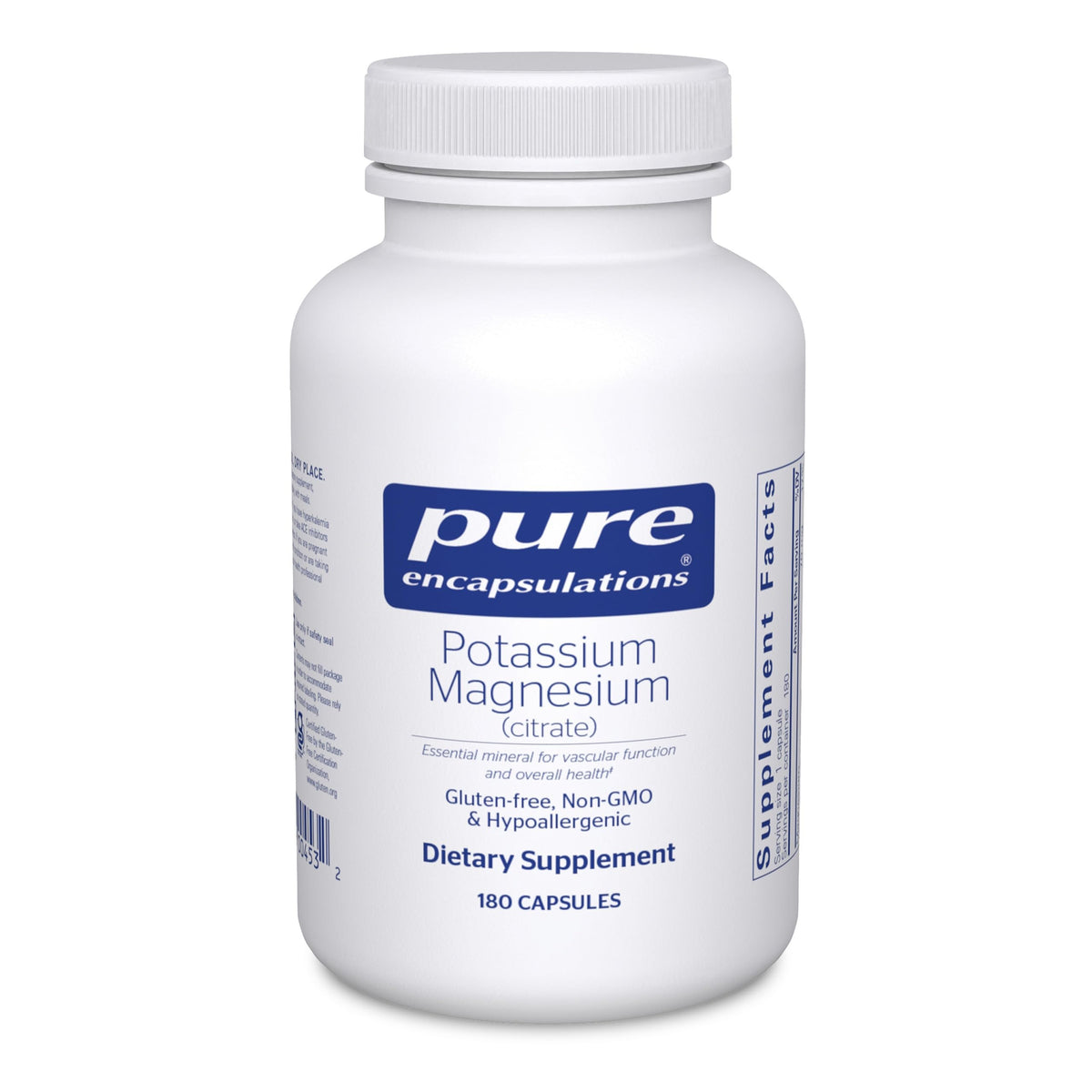 Pure Encapsulations frasco frontal mostrando 180 cápsulas y beneficios de pureza