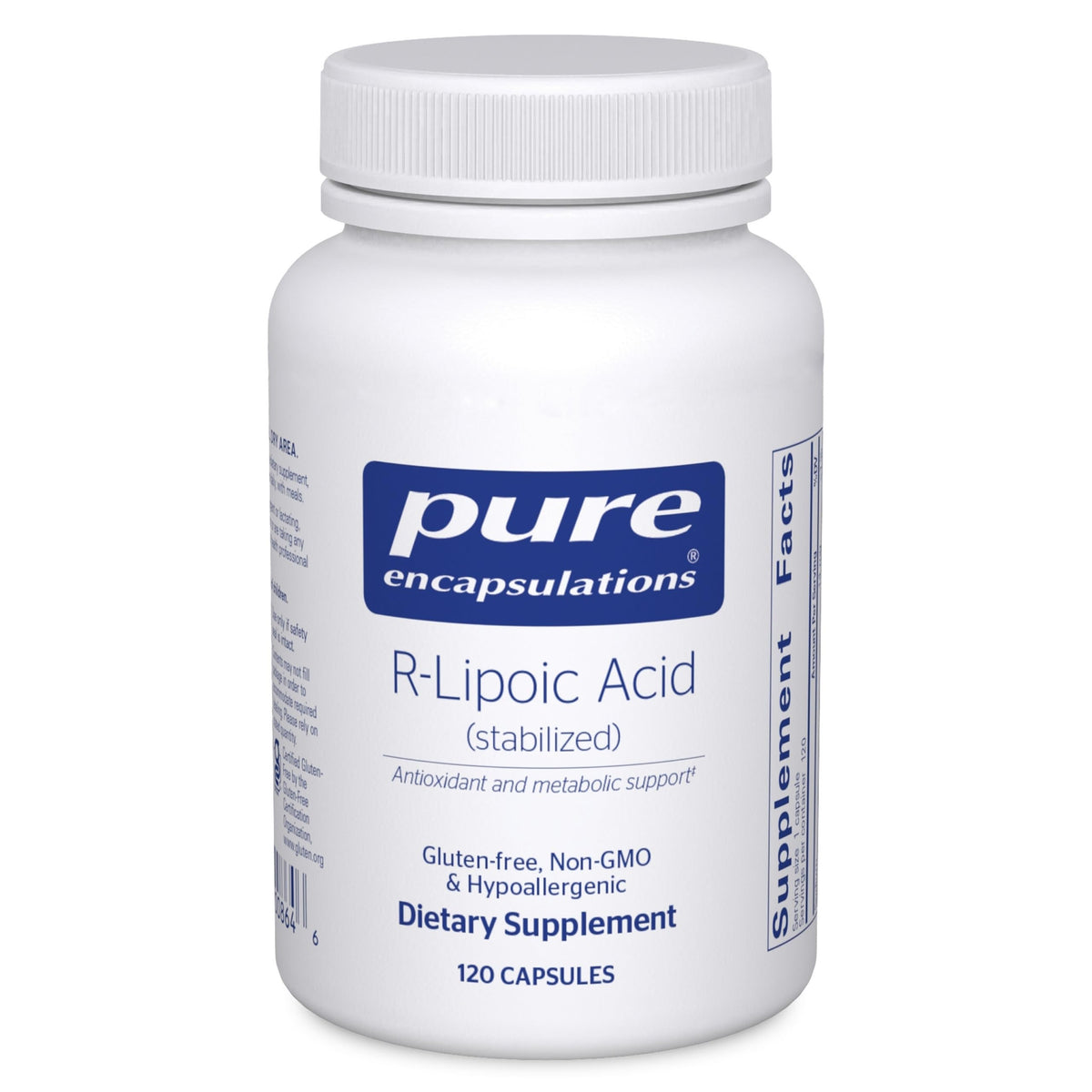 Pure Encapsulations envase frontal mostrando pureza y fácil identificación del suplemento
