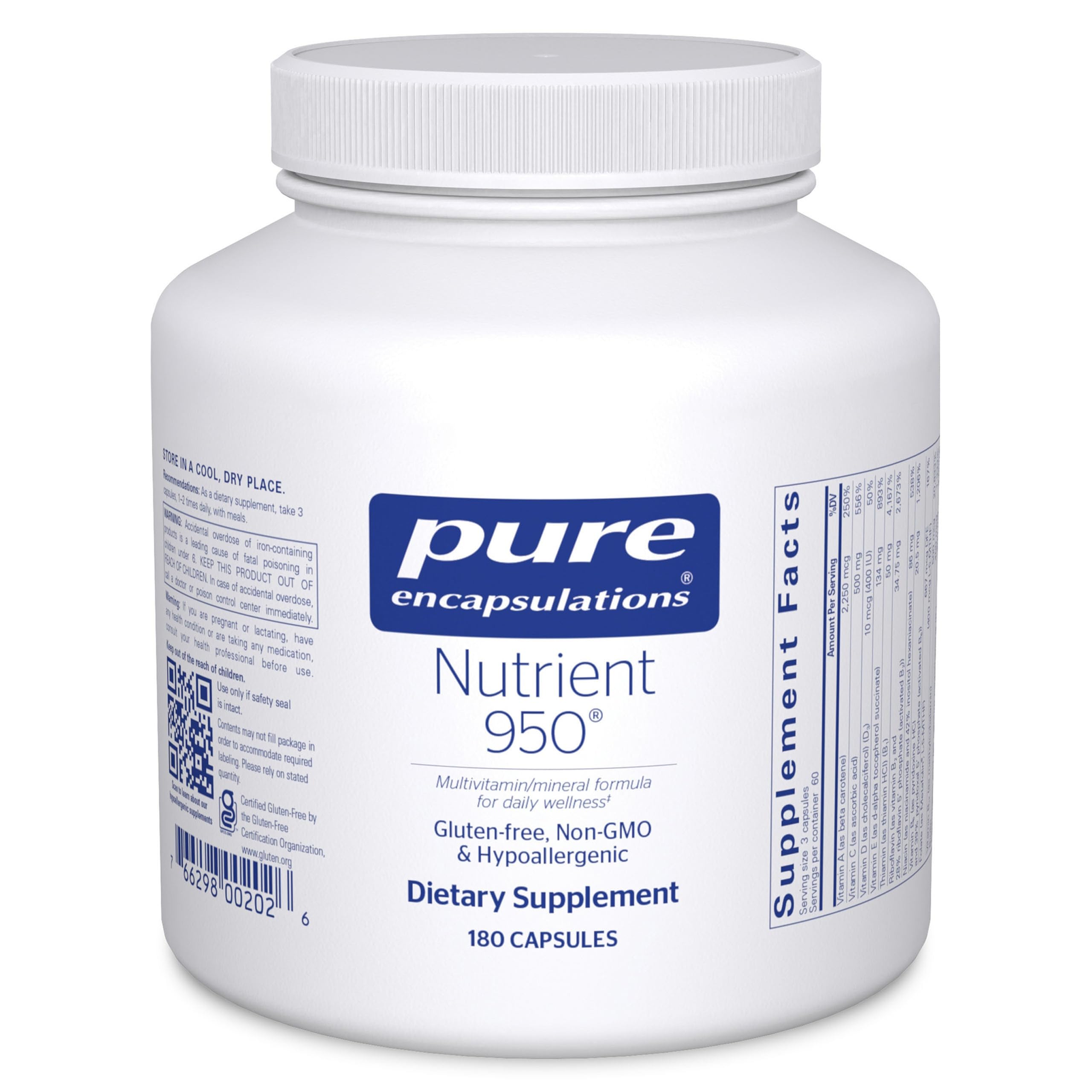 Pure Encapsulations vista frontal del envase, claridad de ingrediente y beneficio