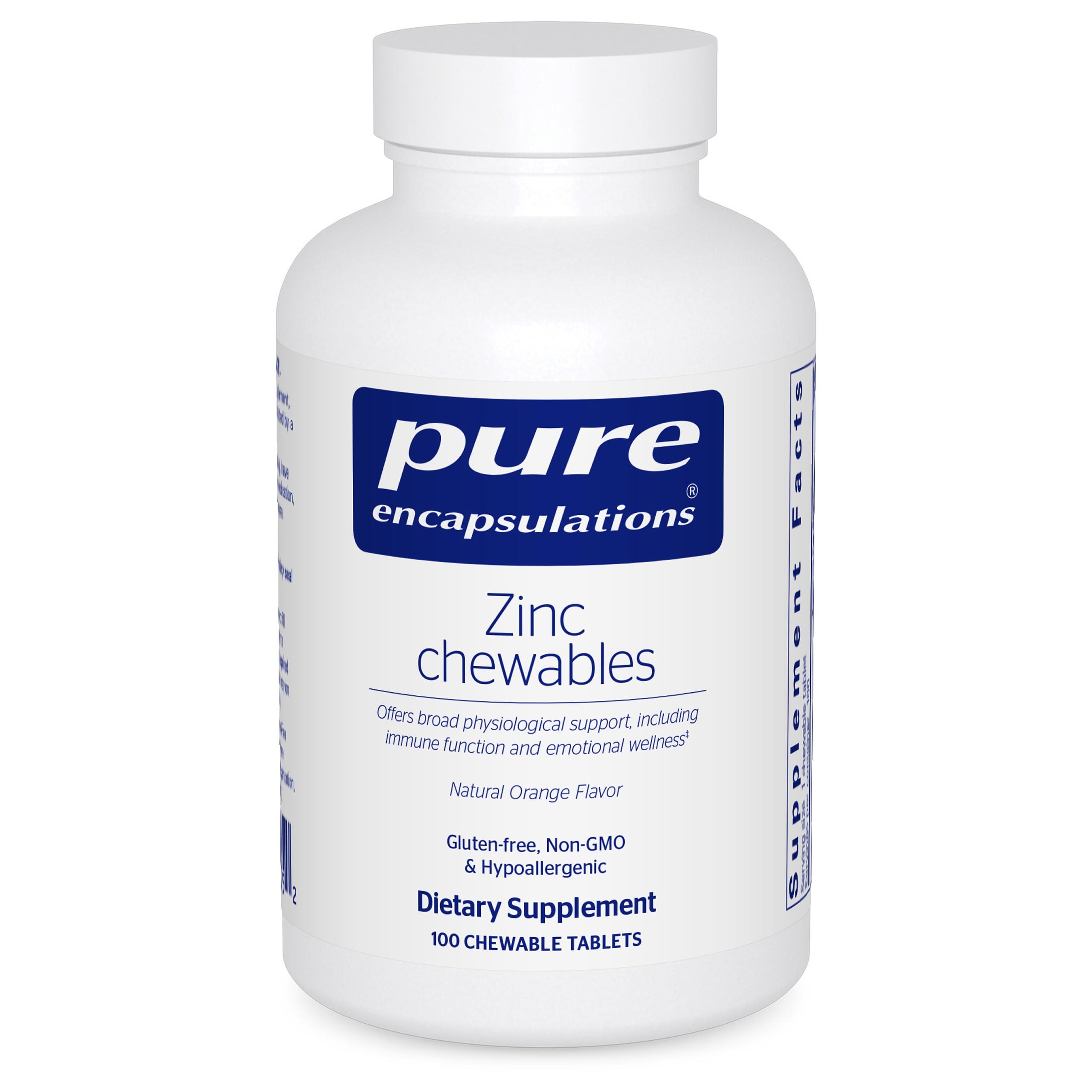 Pure Encapsulations frasco frontal mostrando 100 tabletas y claridad de ingredientes