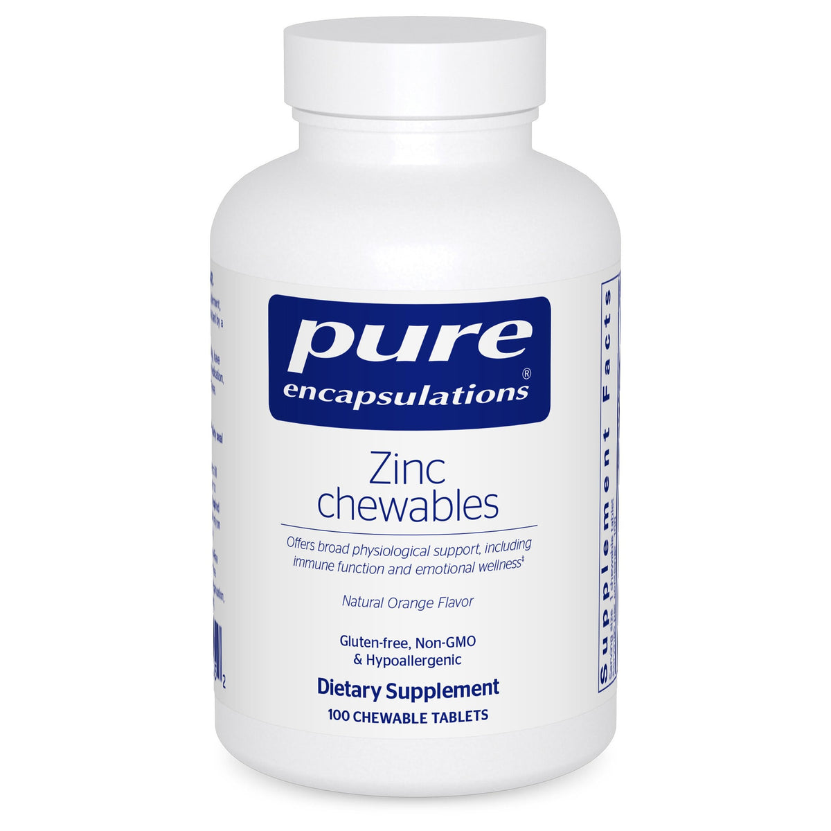 Pure Encapsulations frasco frontal mostrando 100 tabletas y claridad de ingredientes